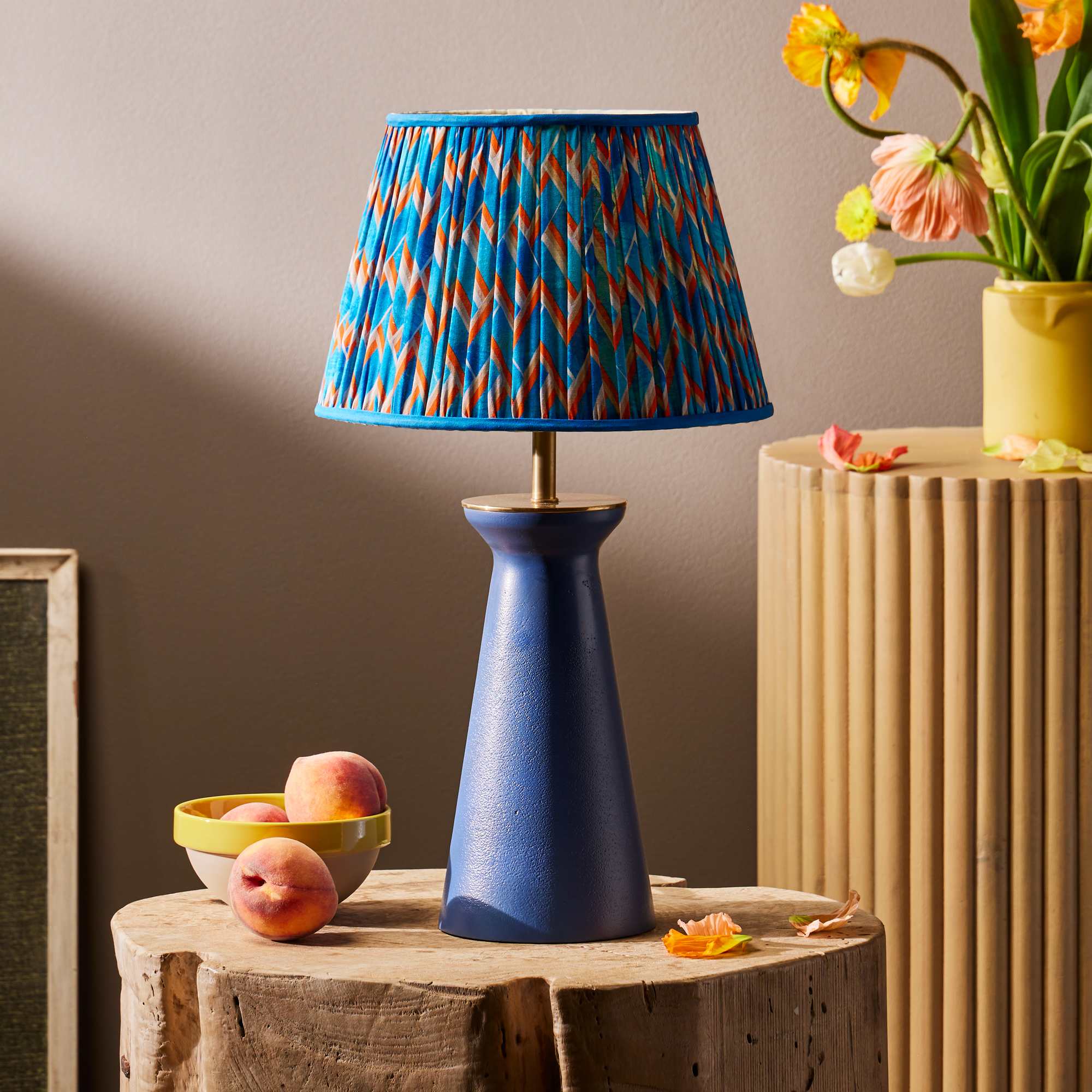 Rendered in either terracotta or bright blue the Cala lamp takes its inspiration from Balearic style interiors. 