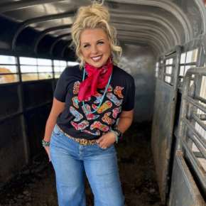 It's boot scootin' boogie time, and these fun, decorated boots make this tee a new favorite!!  Shown on a solid black t-shirt and a crew neck sweatshirt.
