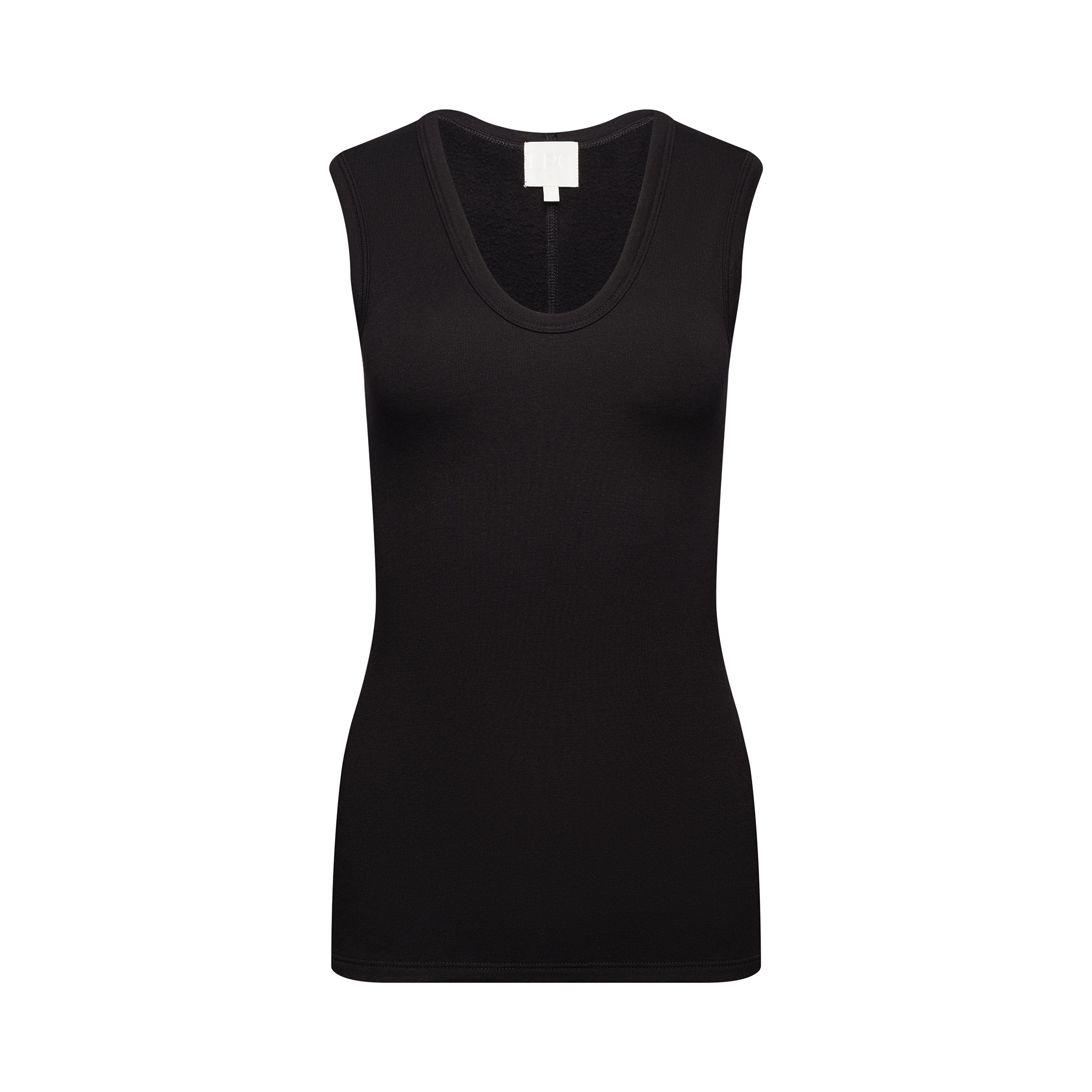 Hemp Fleece with Elastane U-Scoop Top.  Fitted with a touch of stretch.  Available in black.  XS-XL