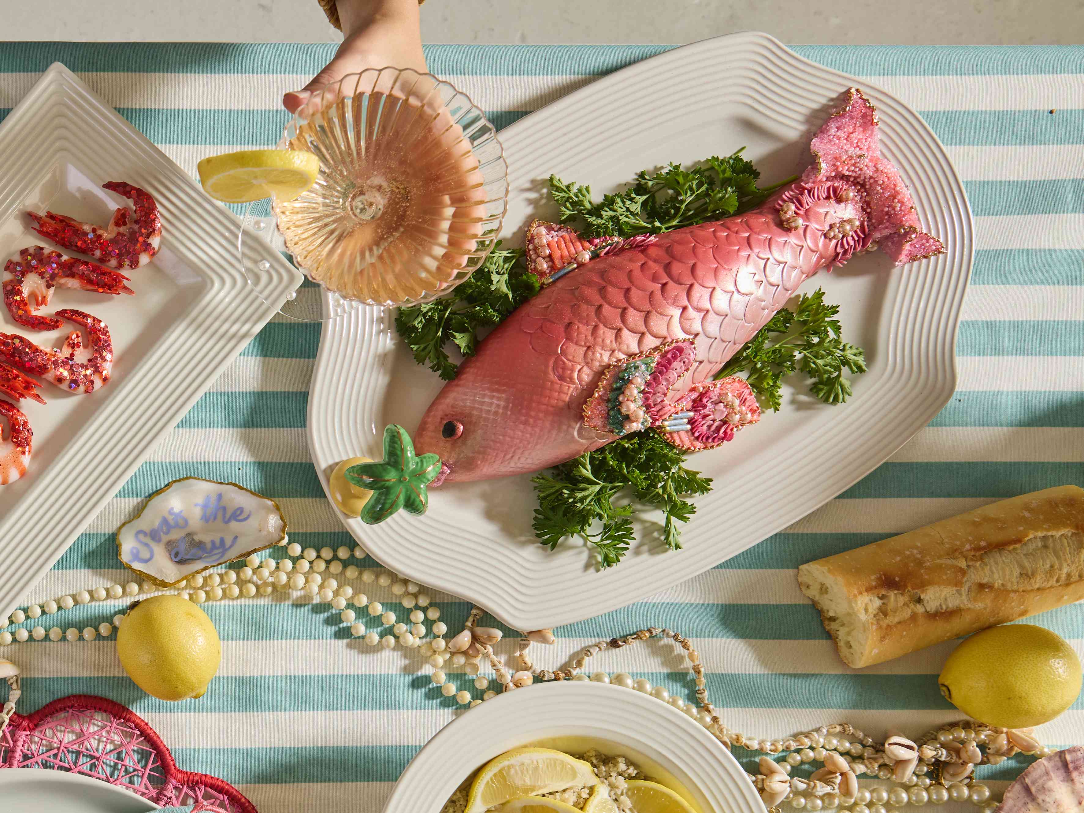 elegant and refined! the stoneware pretty platter’s artful corners and pinstriped edges make every gathering feel effortlessly stylish.
