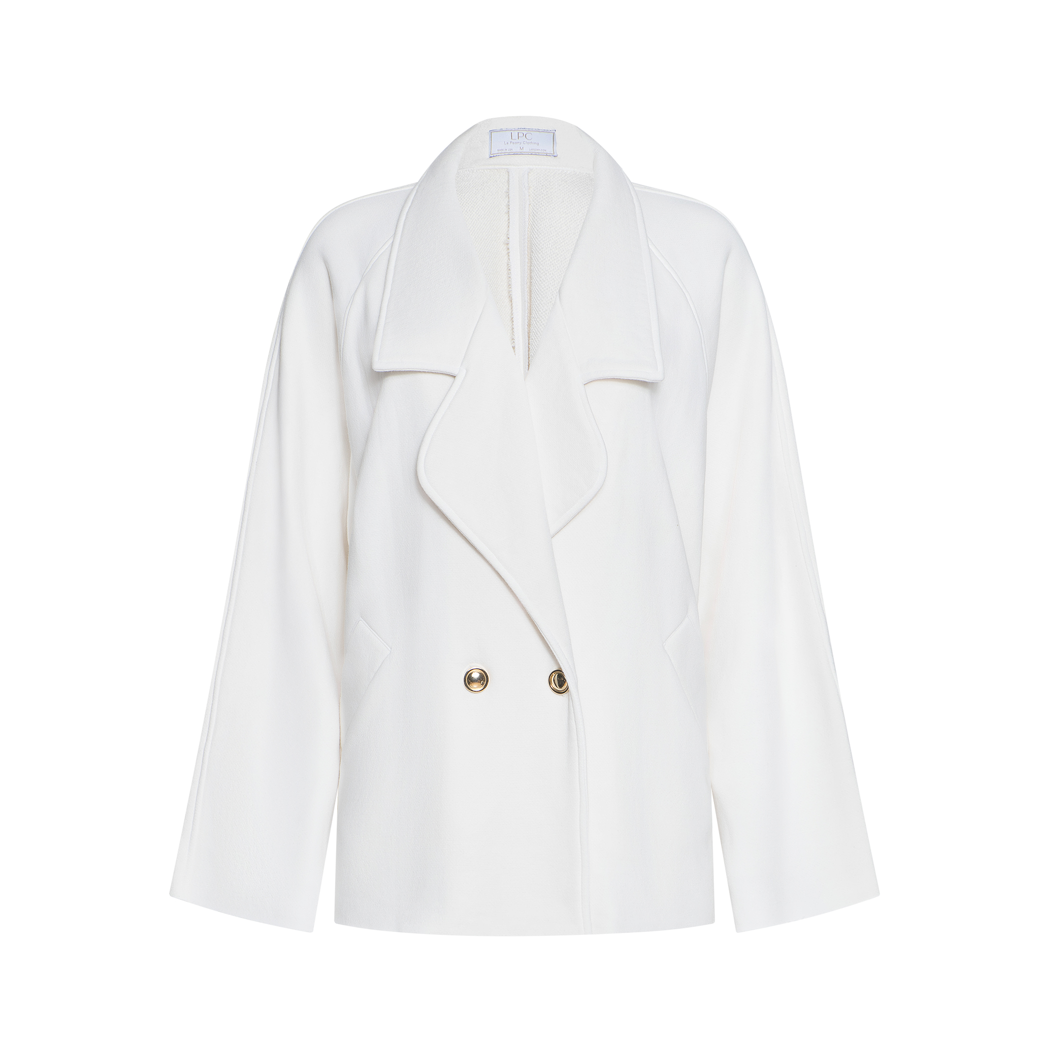 Luxury Italian Cotton Terry oversized Peacoat with two premium gold buttons