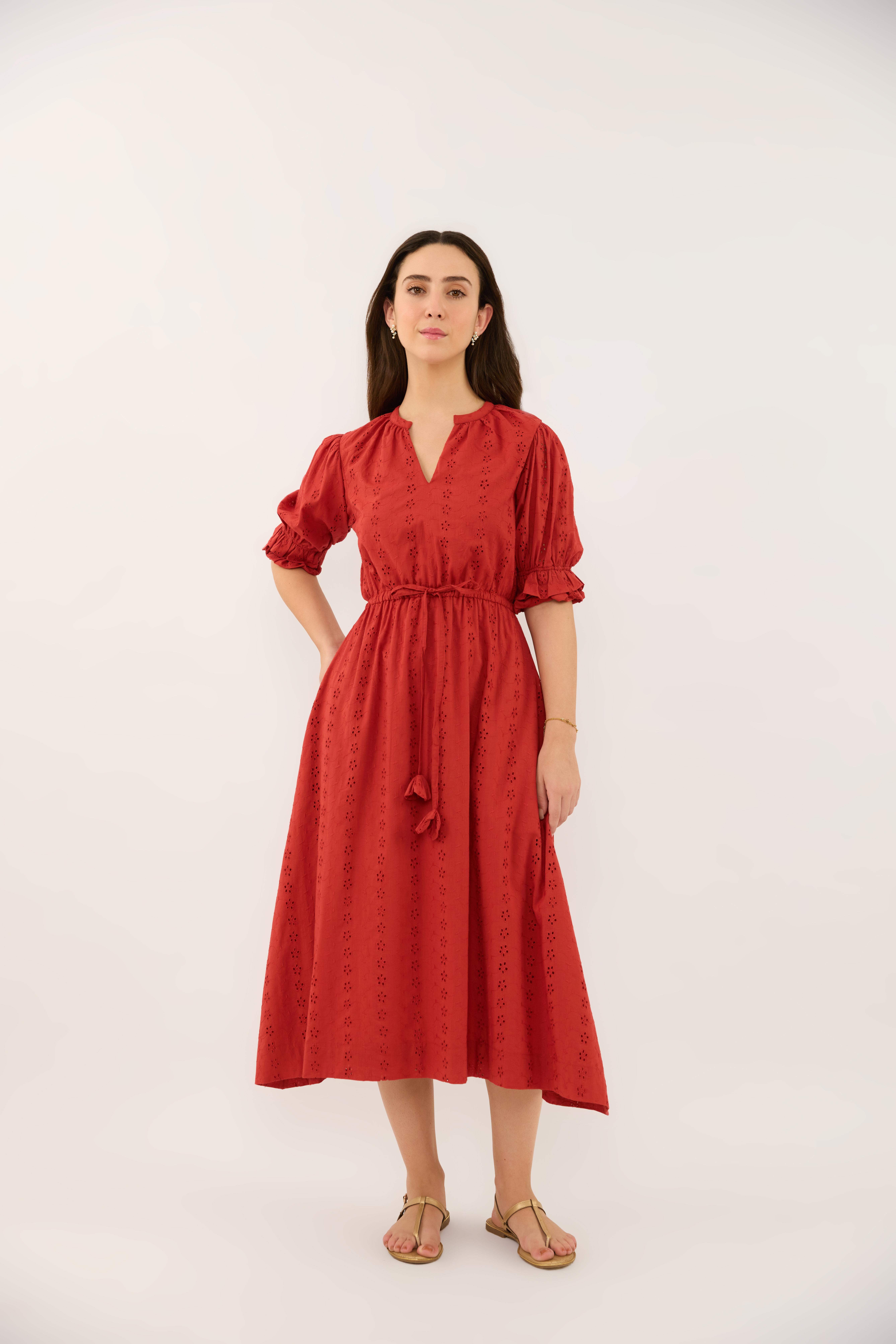 ORGANIC COTTON CAMBRIC 60S EYELET DRESS, LINED