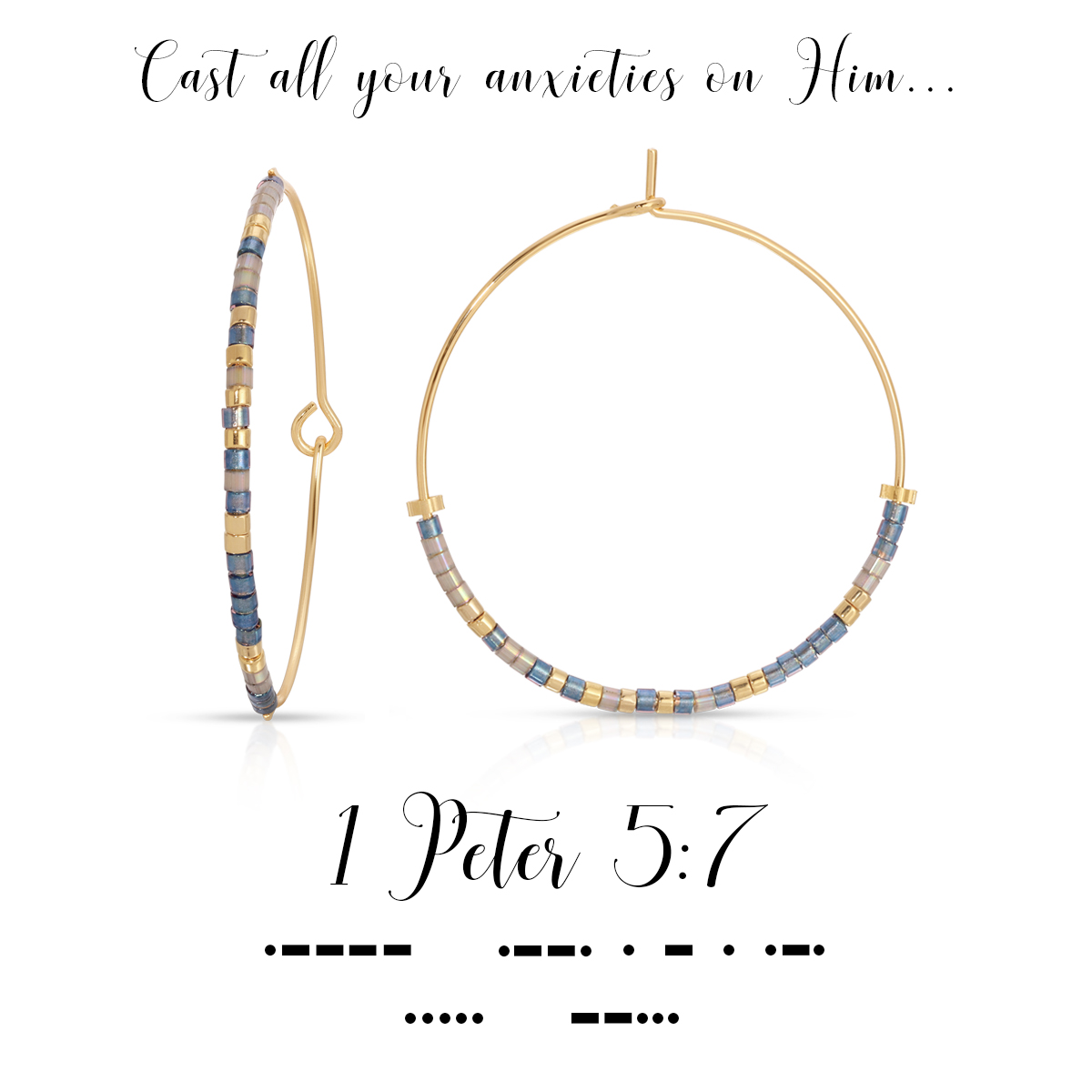 1 Peter 5:7 - 14K gold-filled Morse code earrings with delica beads
