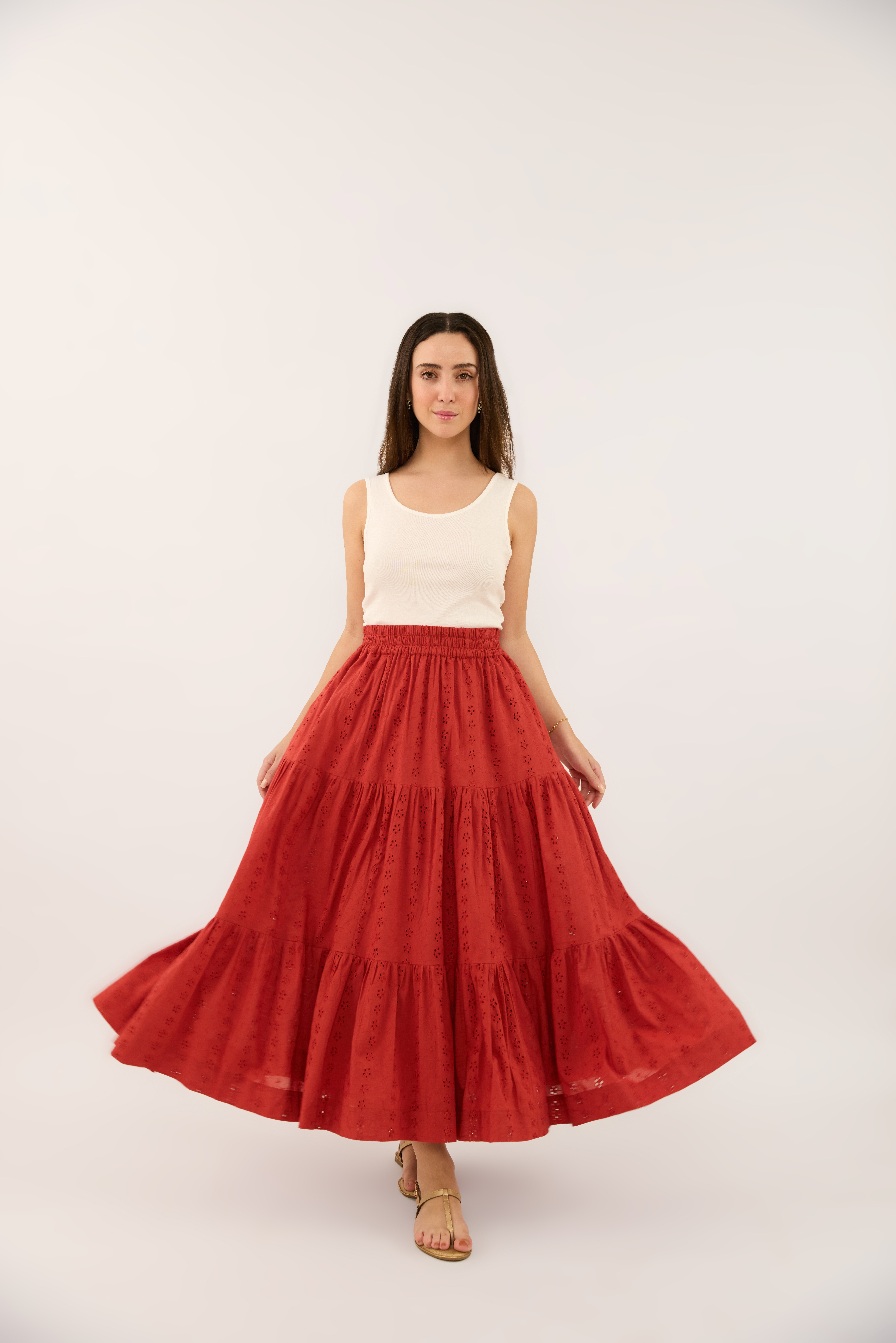 ORGANIC COTTON CAMBRIC 60S EYELET SKIRT, LINED