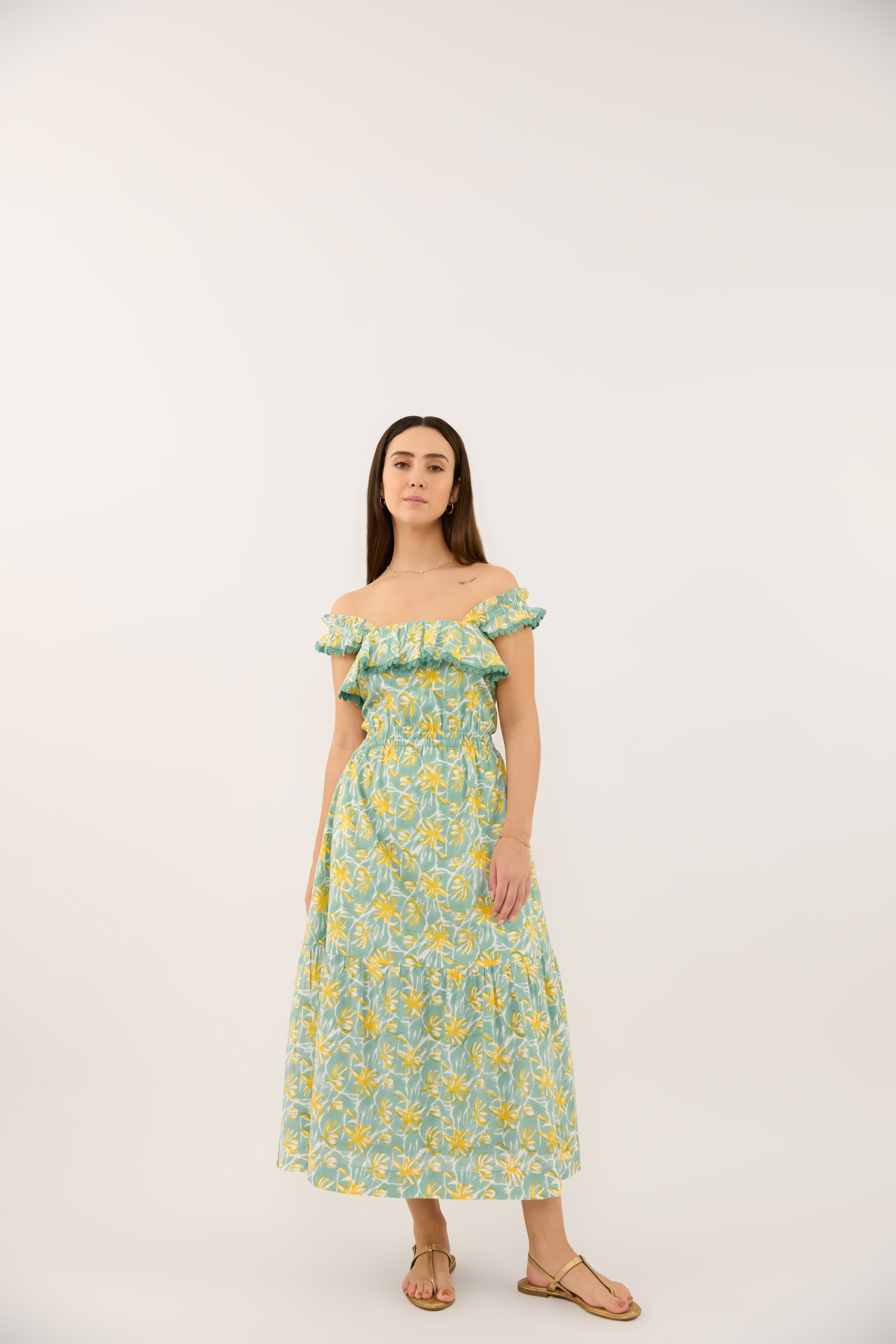 ORGANIC COTTON CAMBRIC 60S MIDI DRESS, LINED