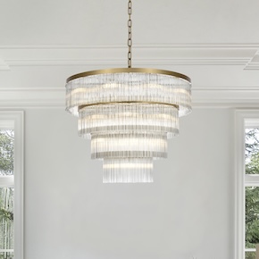 4 Tier Chandelier Featuring Glass Rods Set on a Satin Gold Frame