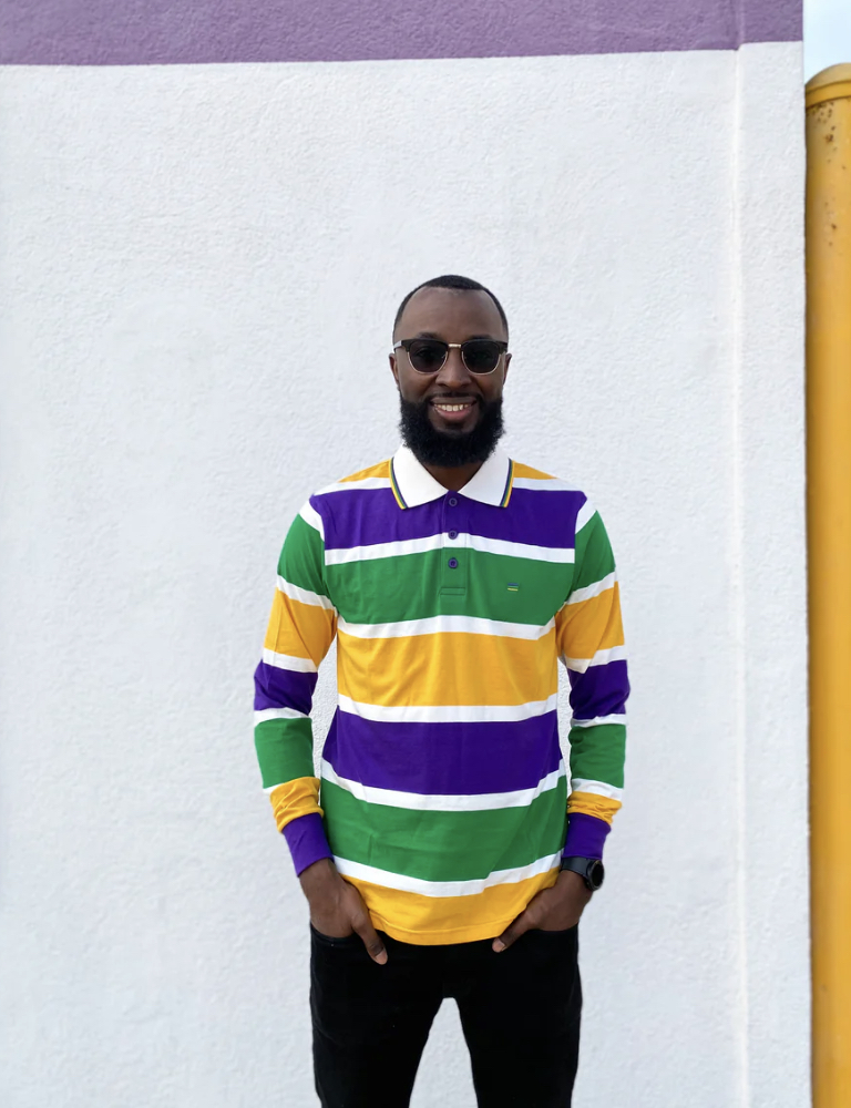 Thick Stripe Rugby Adult Mardi Gras Long Sleeve Polo