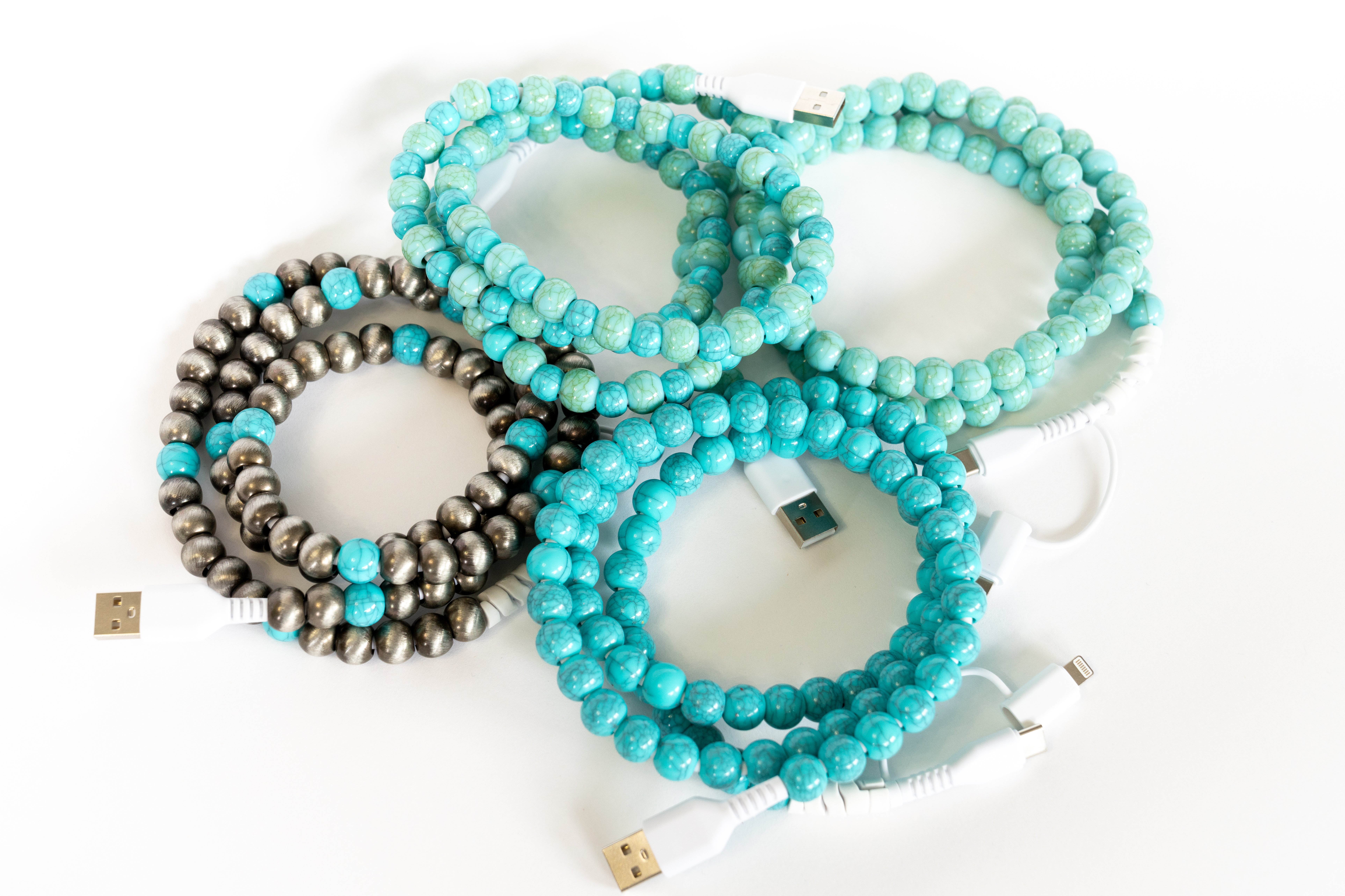 Made for iPhone and Android Phones - Acrylic Colored Beads - USB Type A / USB Type C / Apple Lightning