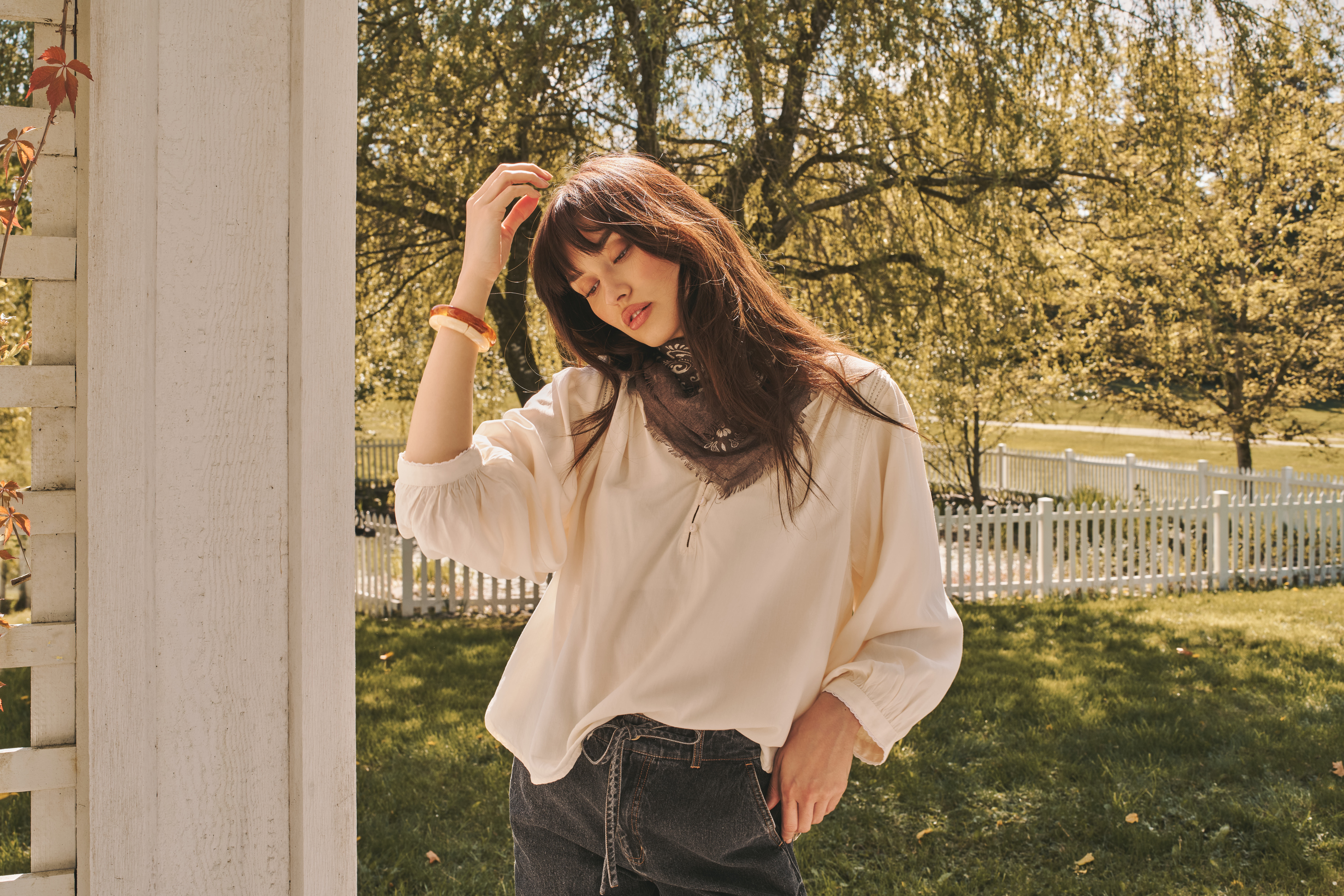 Long sleeve top with button placket