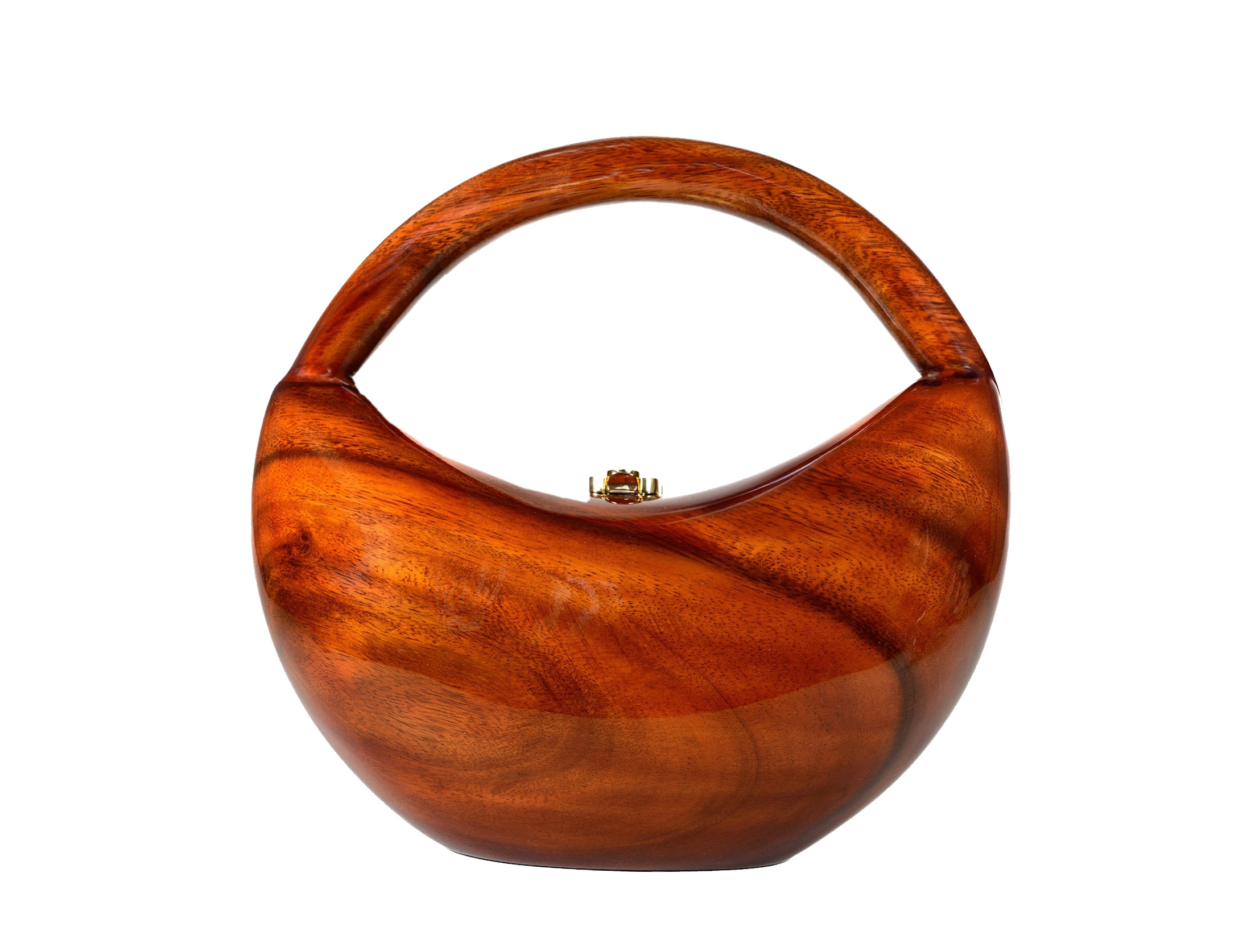 Timmy Woods Exquisite Handbag – Hand-Carved Acacia Wood Half-Moon Clutch