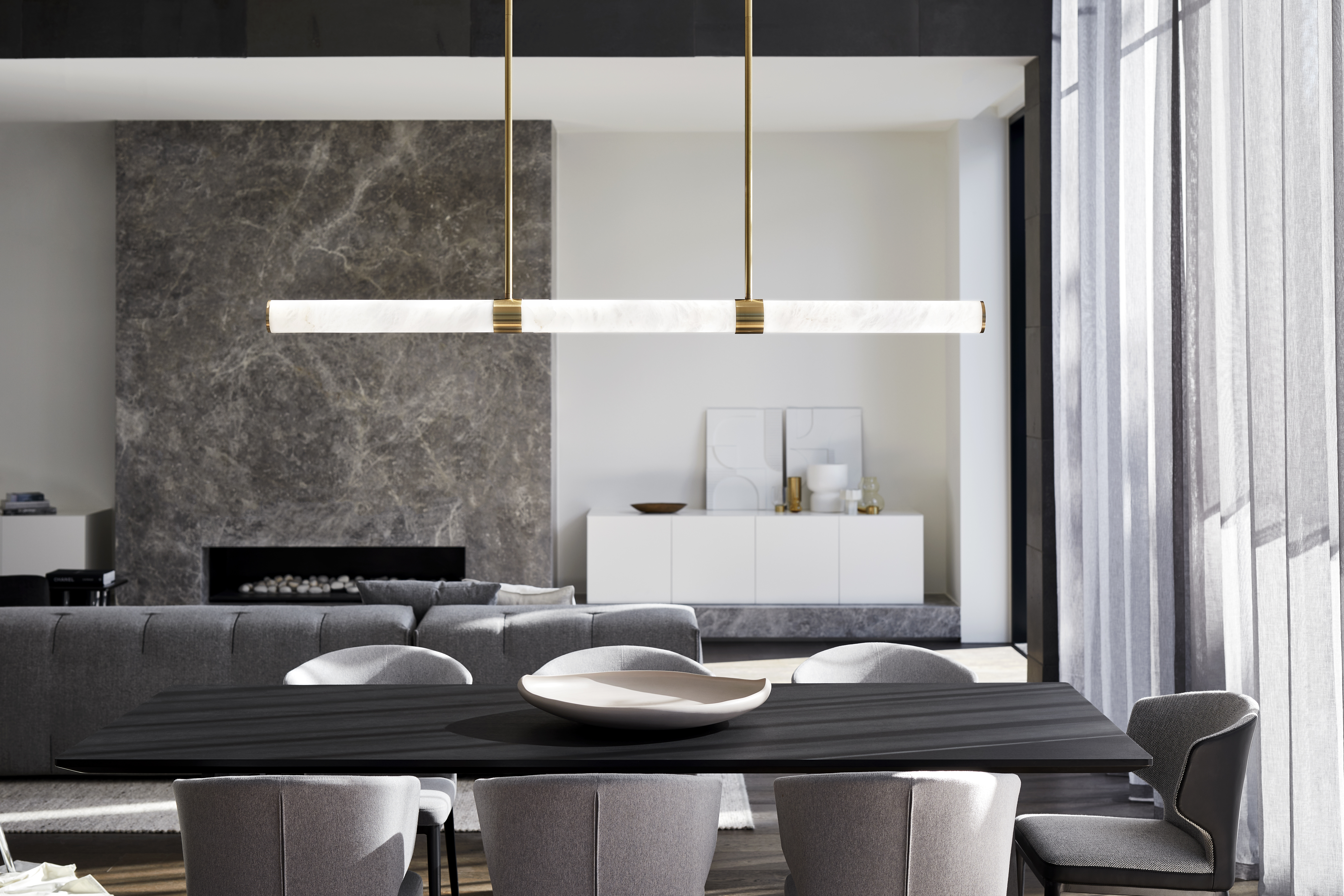 Luella LED Pendant in Brass with Alabaster Shade