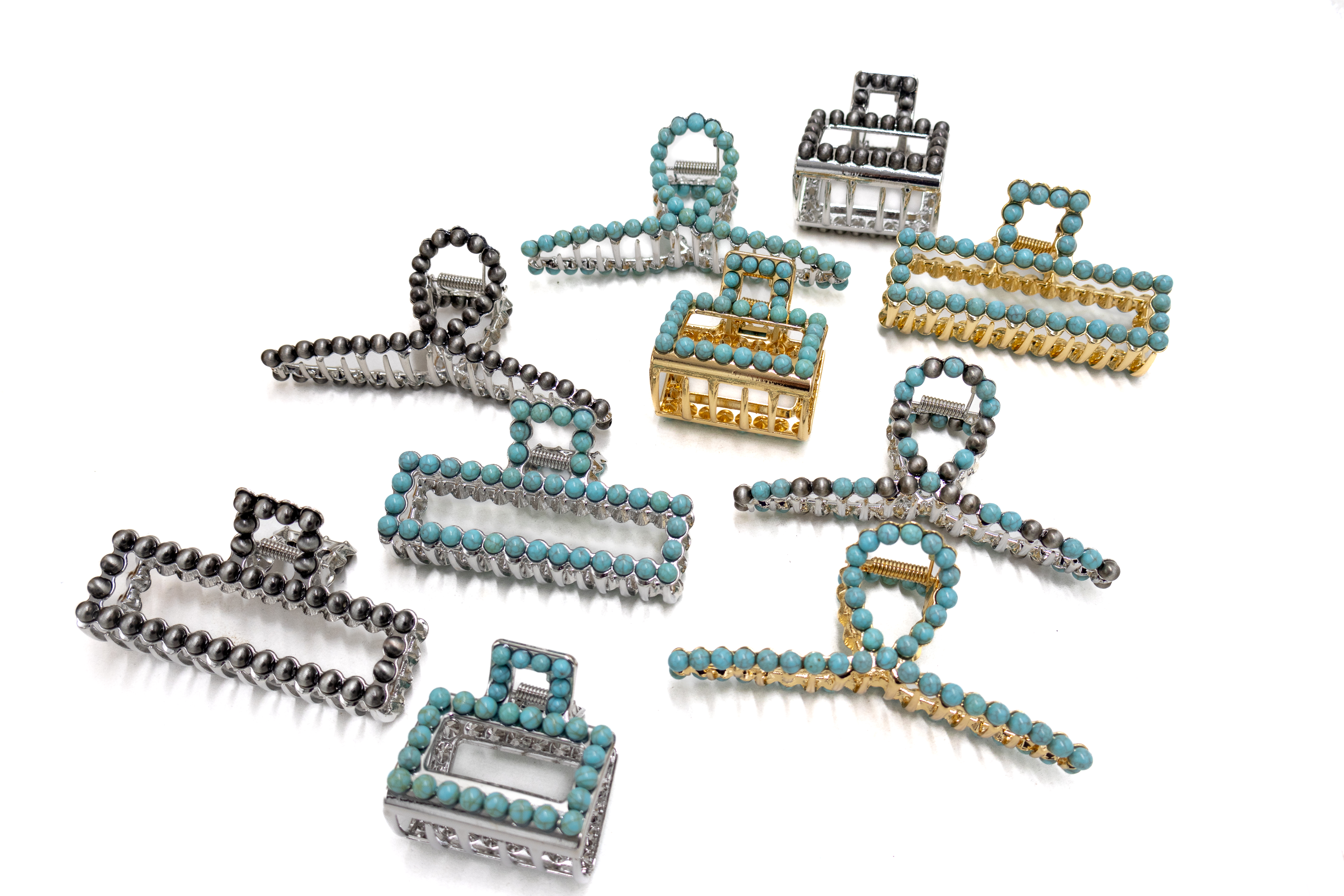 Plastic Turquoise and Silver Beads - Durable Metal Frame - Extreme Hold for All Hair Thicknesses