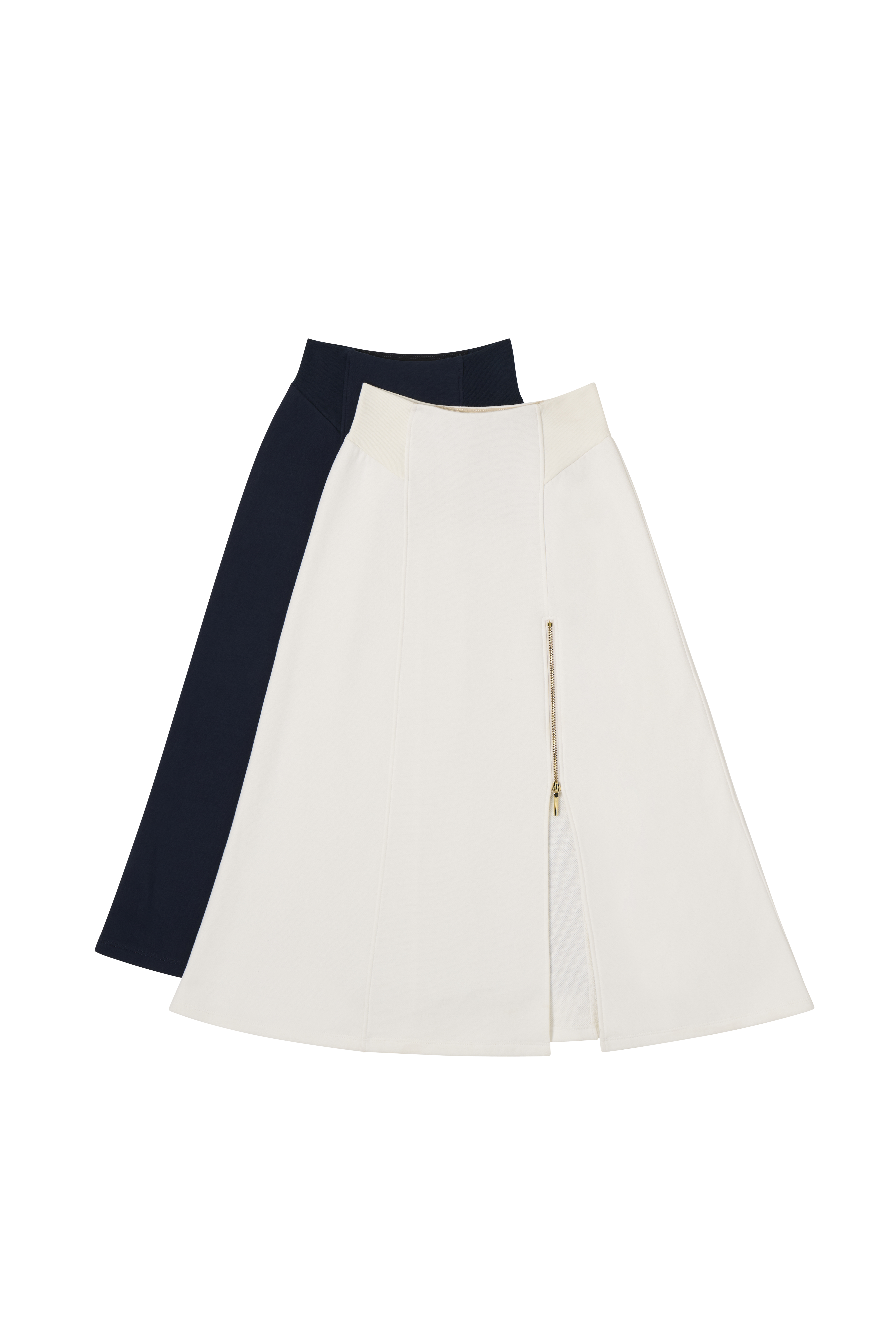 Luxury Italian Cotton Terry Skirt with premium gold zipper at thigh slit.  Waistband features Luxury Italian Rib for premium fit.  Available in black, white and navy.  XS-XL