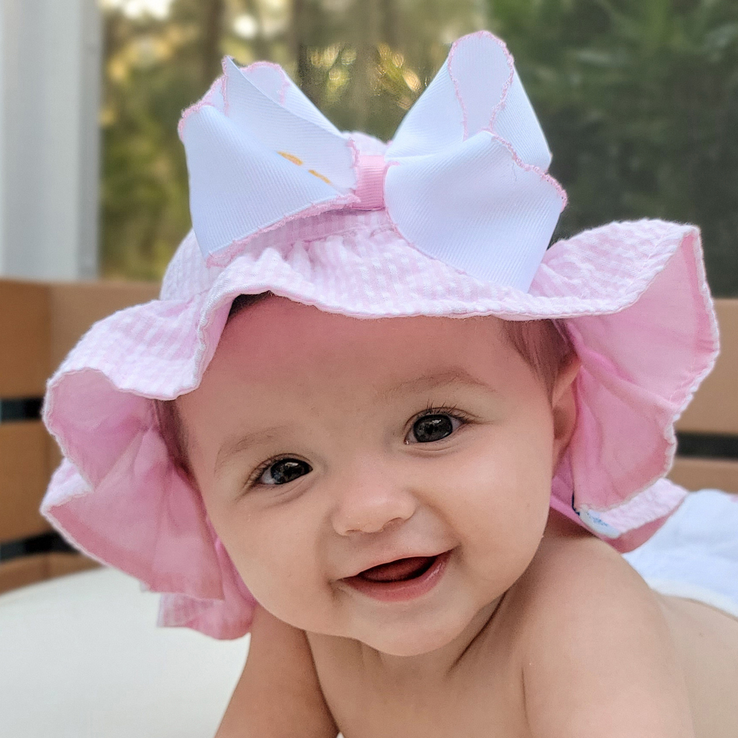 Pink Seersucker Hat with Bow