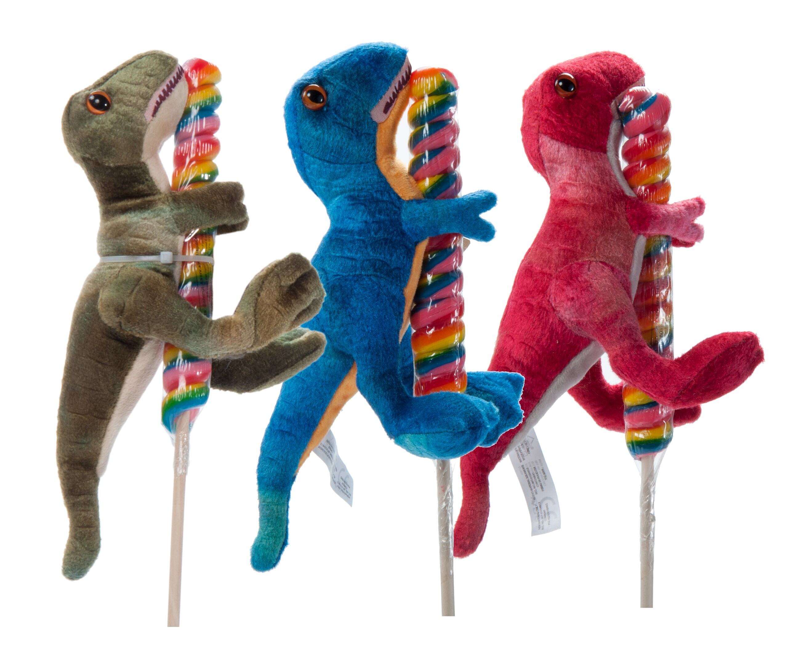 8" Dino T-Rex Assortment with Rainbow Swirl Lollipop