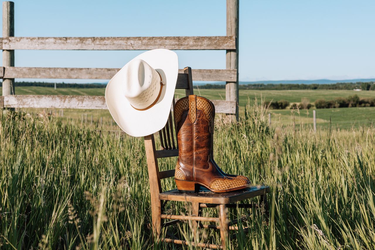 Cowboy boot on chair