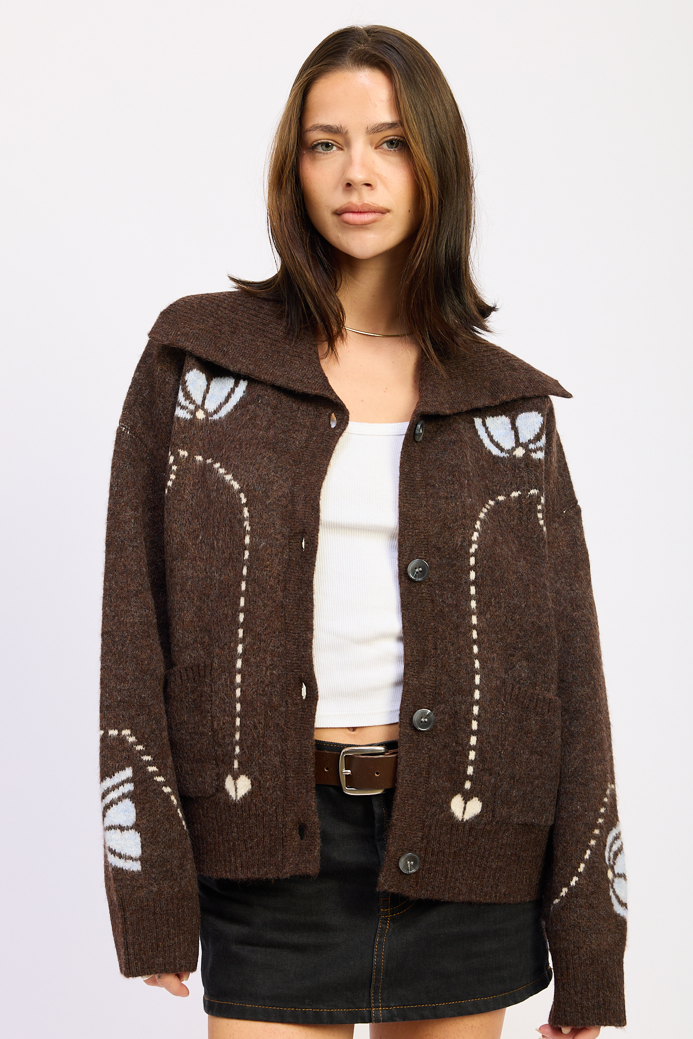 FLORAL STITCH INTARSIA CARDIGAN