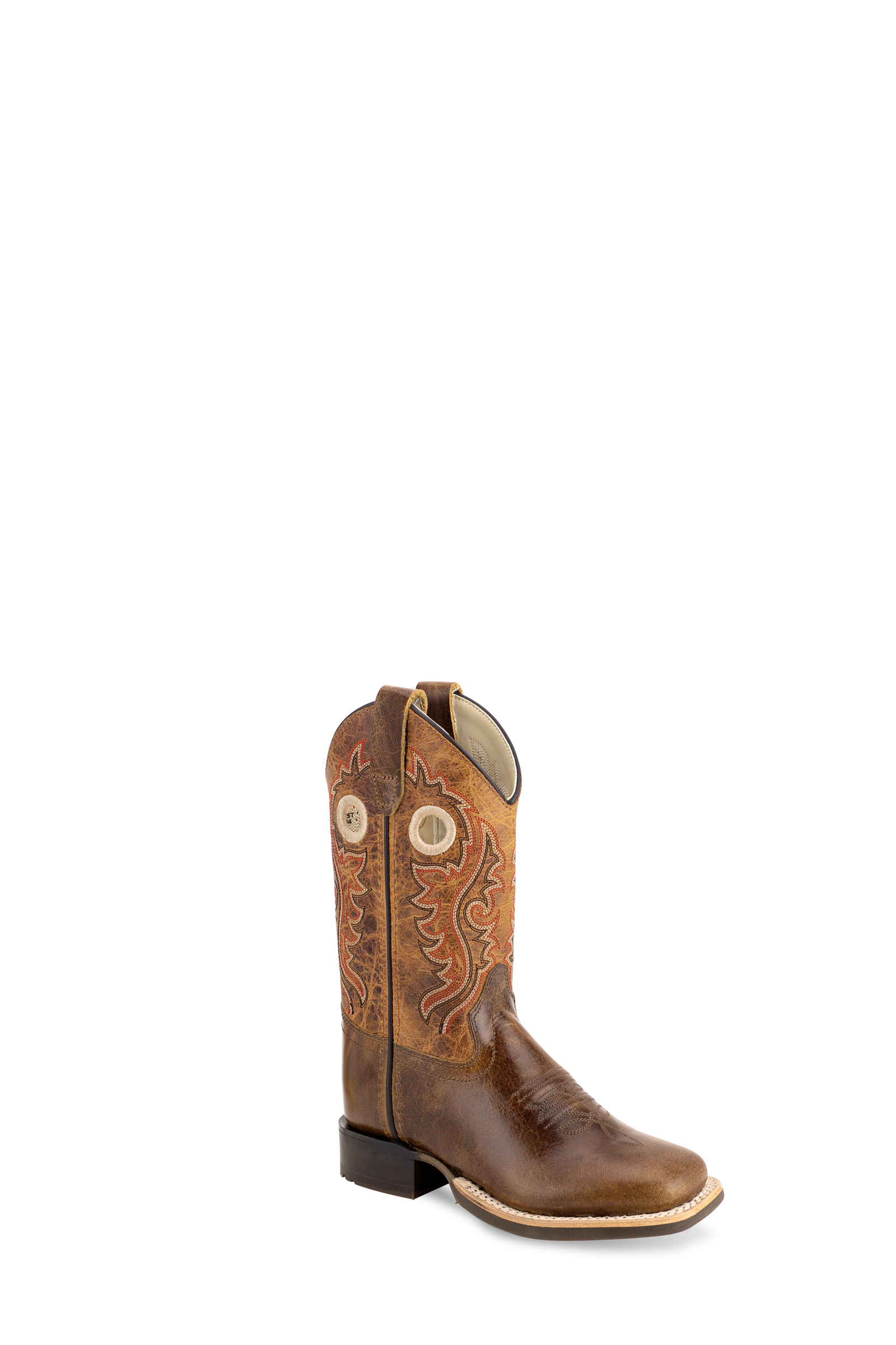 All over leather foot & shaft, 6 – row fancy stitch, reinforced shanks, hand corded medallion, 3/4 natural leather welt, Goodyear welted, cushion insole, broad square toe and rubber outsole.