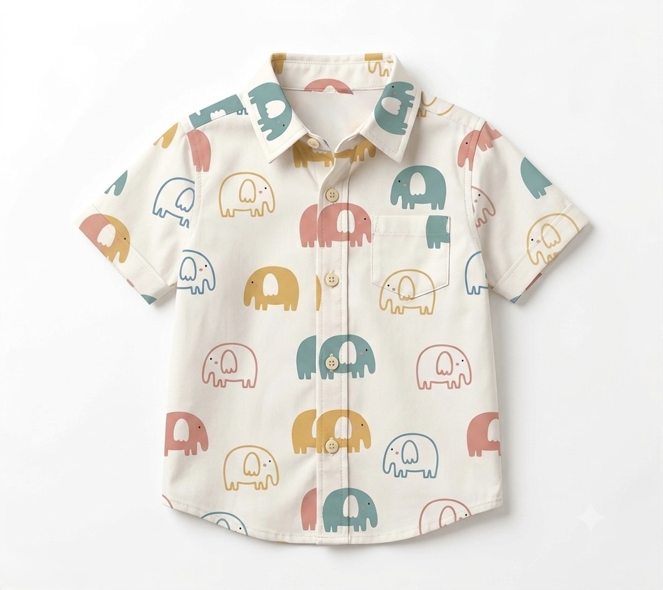 Our animal elephant printed boys’ shirt features a hand-printed elephant design with a chest pocket. Lightweight, breathable, and designed for warm-weather dressing.