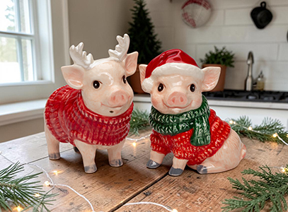 Christmas Pig Salt and Pepper 3 3/8"H
