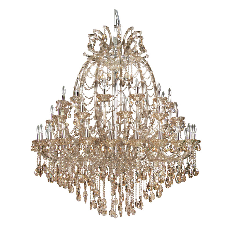 LARGE CHAMPAGNE CRYSTAL CHANDELIER WITH CHROME HARDWARE