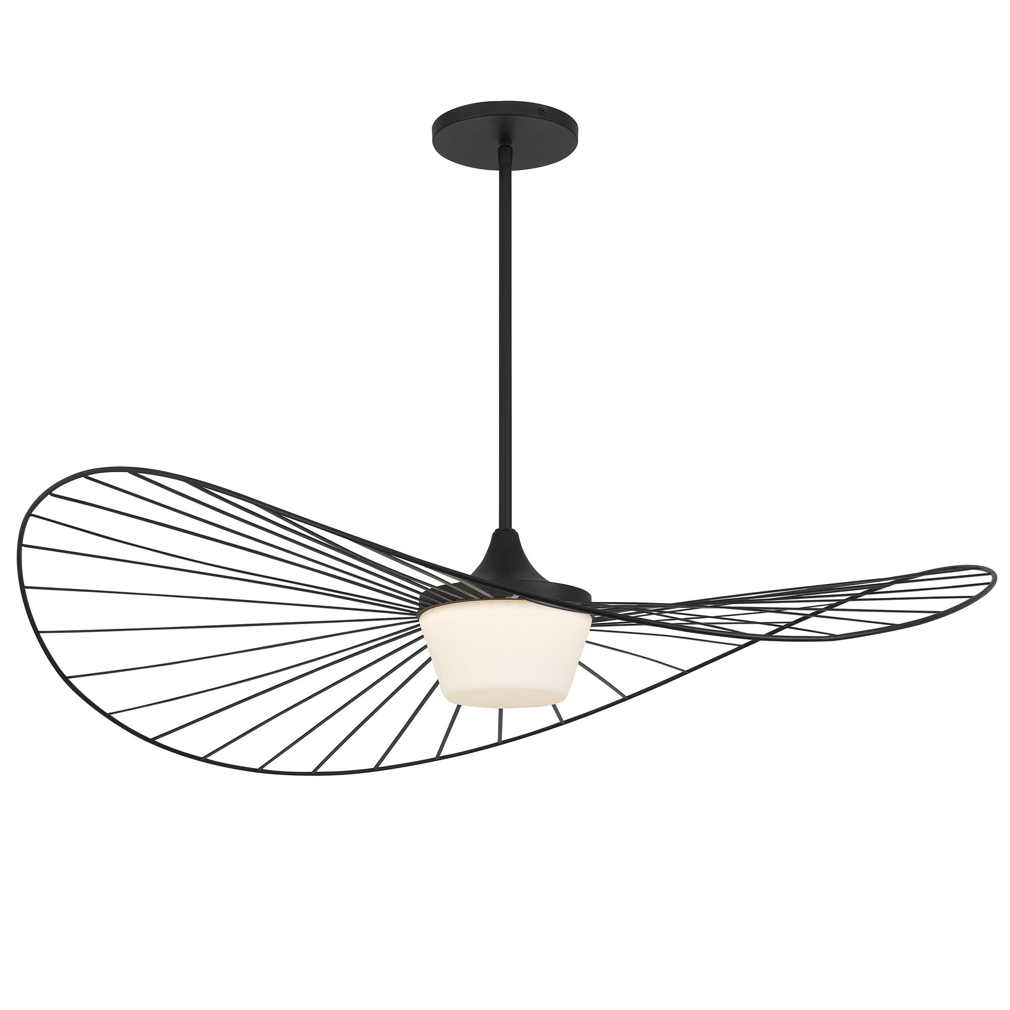 The New Wave Pendant features a sleek flowing edge with radiating spokes and a white opal glass shade that creates a striking design.  Available in 34" and 44" sizes with 5 CCT dimmable technology.