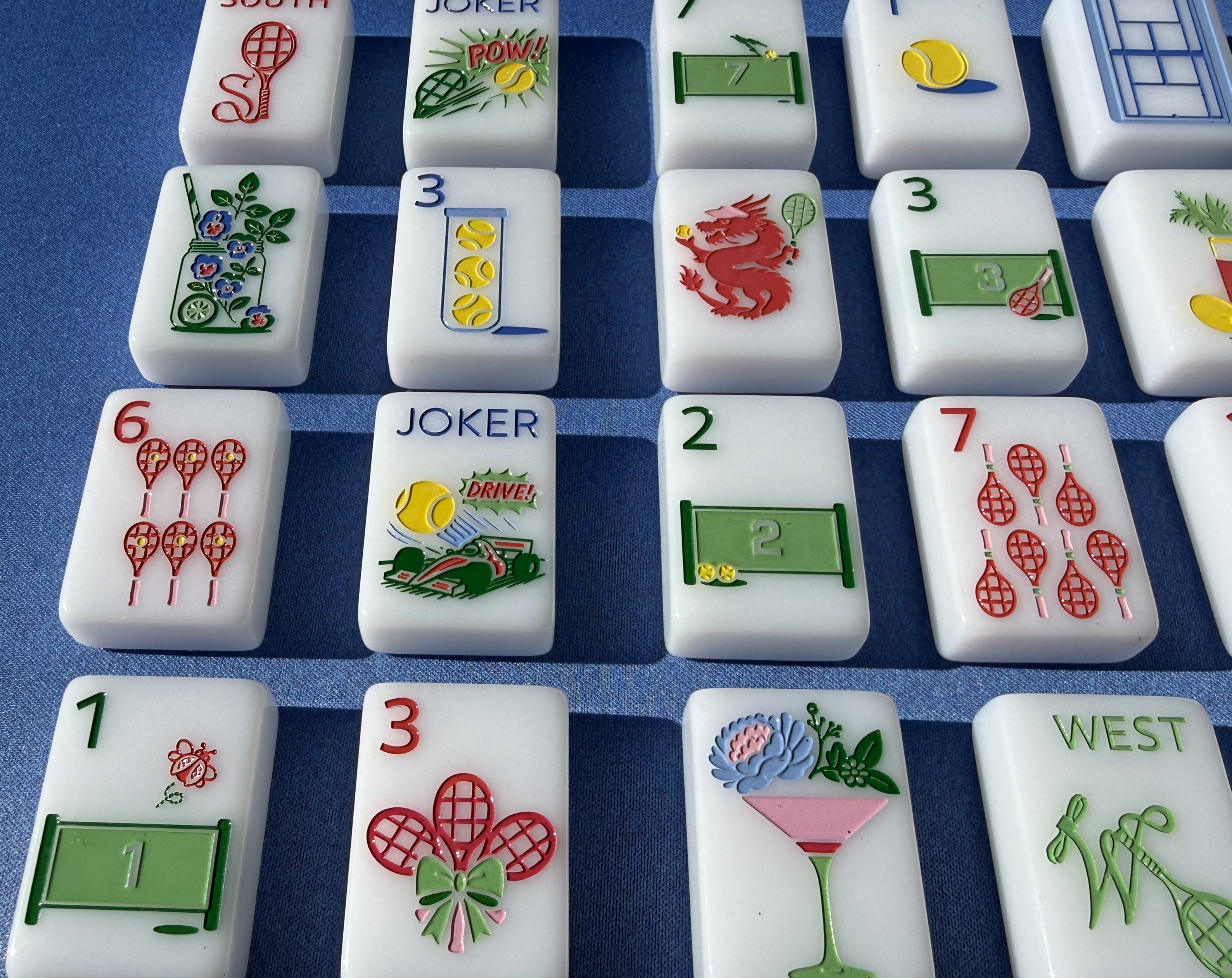 Tennis themed hand painted acrylic mahjong sets