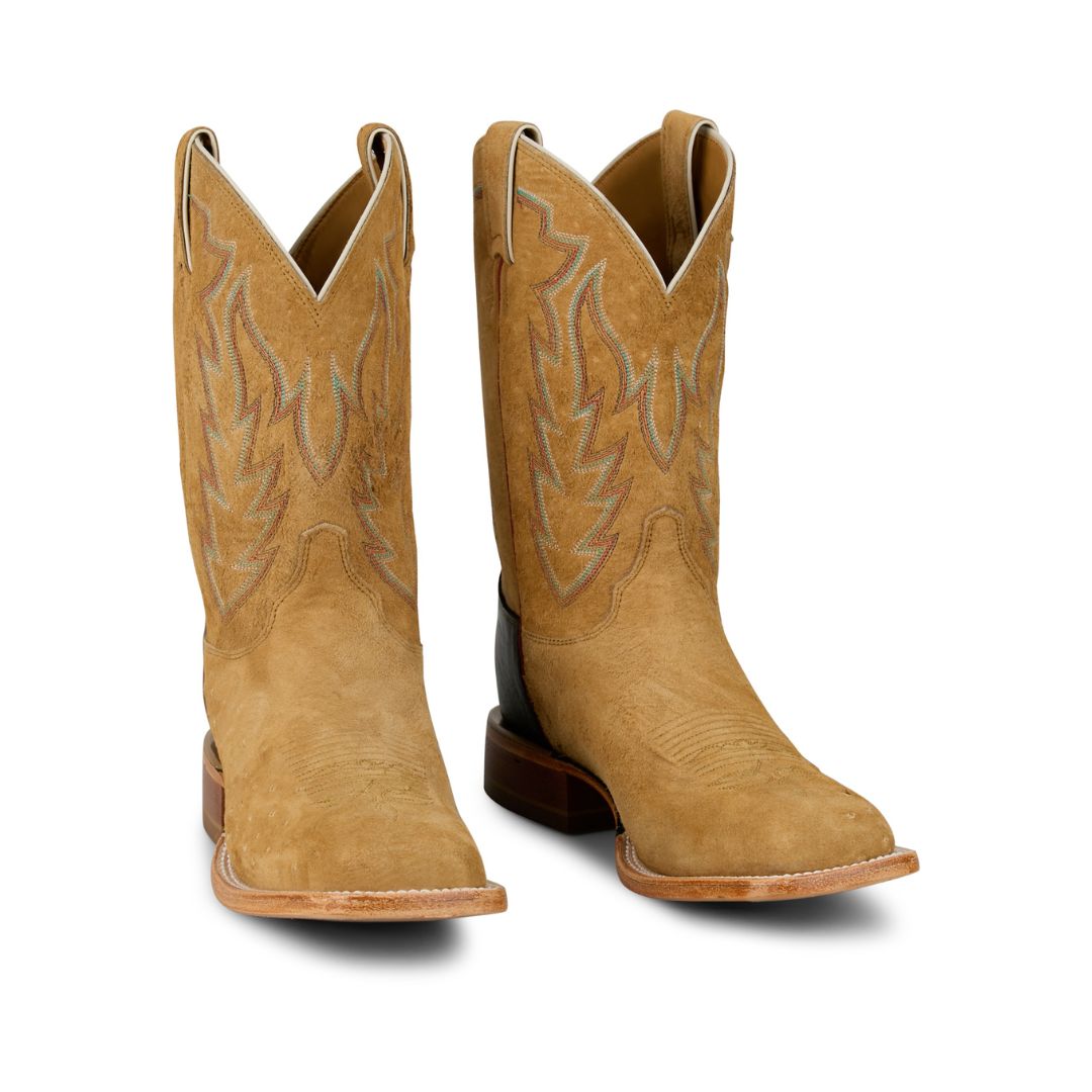 11" tan sueded smooth ostrich wide square toe boot from Justin Boots. This style is proudly Made in the USA with global parts. 