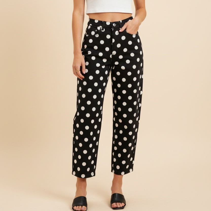 Polka Dot High Rise Straight Leg Pants