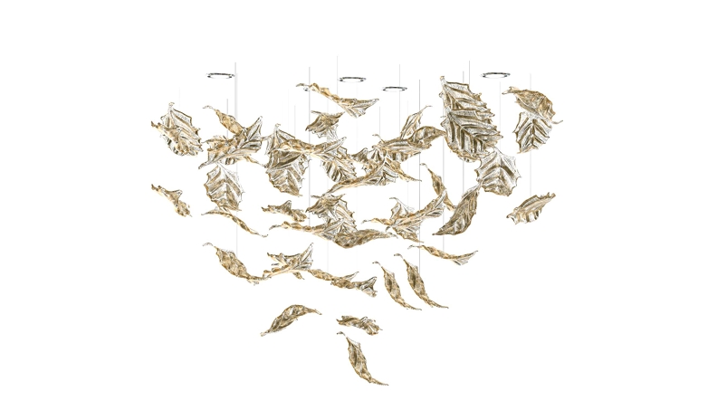 HOLLY LEAF 5 Colour: crystal + champagne + gold mica Diameter: 1240 mm (48,81 in) Height: 950 mm (37,40 in) Weight: 20 Kg Light source: 9 x GU10