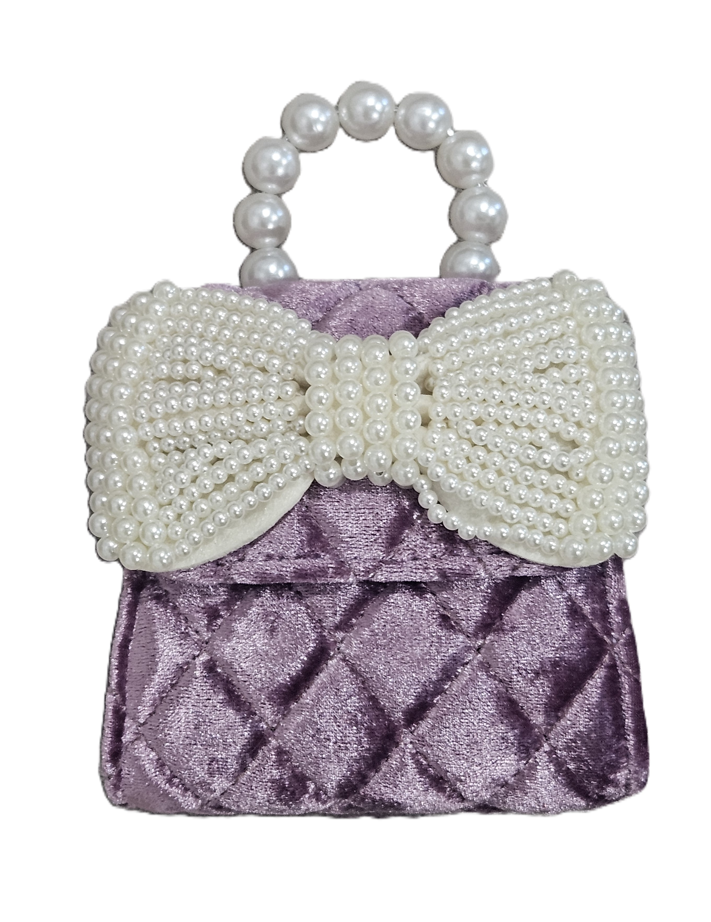 Quilted Velvet Purse With Pearl Beaded Bow