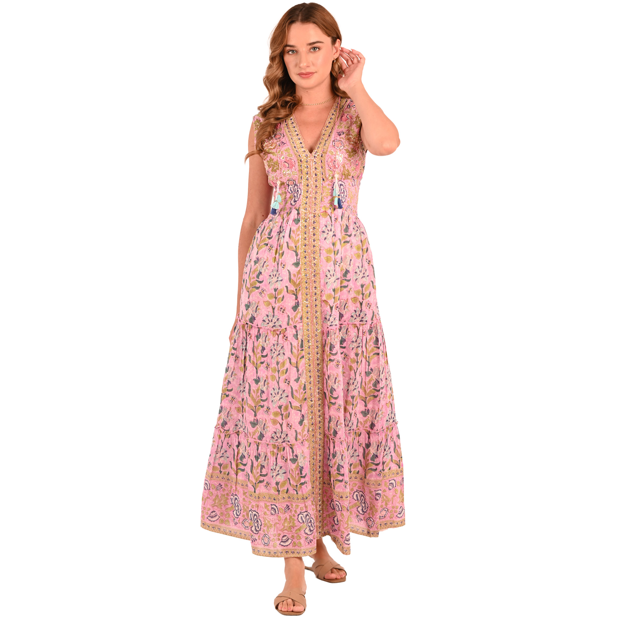 Hand Embroidered and Hand Block Printed Dress