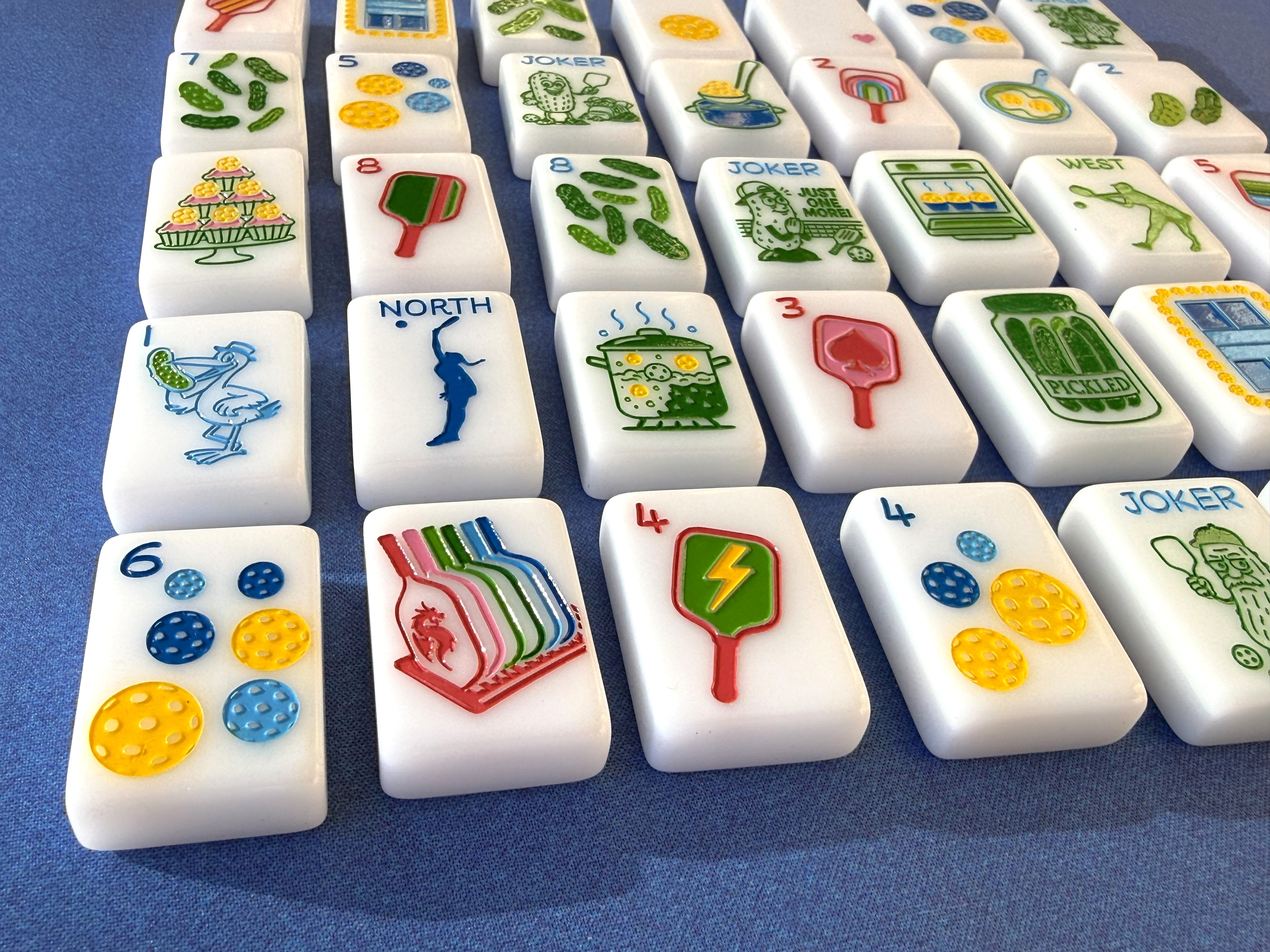 Pickleball themed hand painted acrylic mahjong set