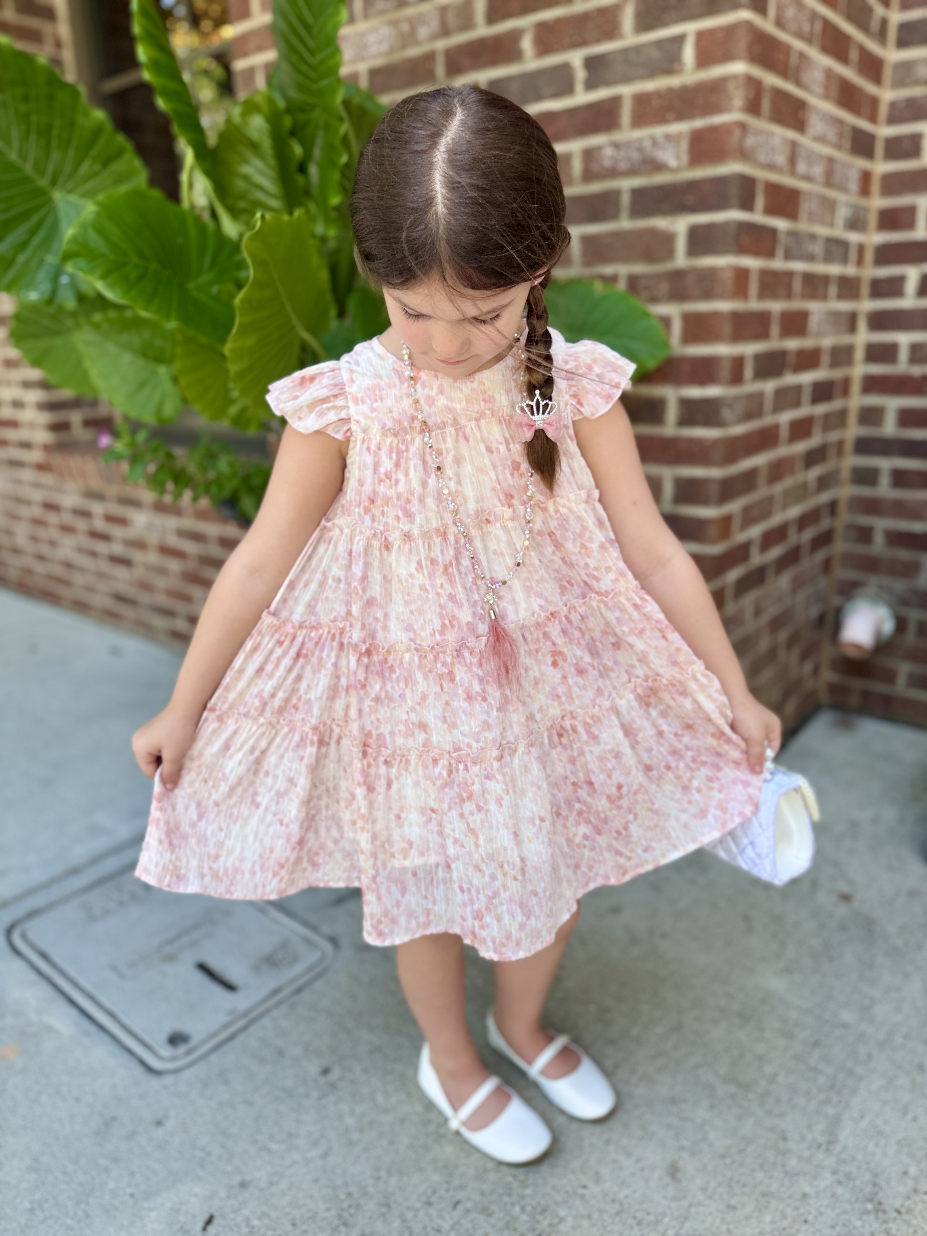 Blush Watercolor Tiered Ruffle Dress