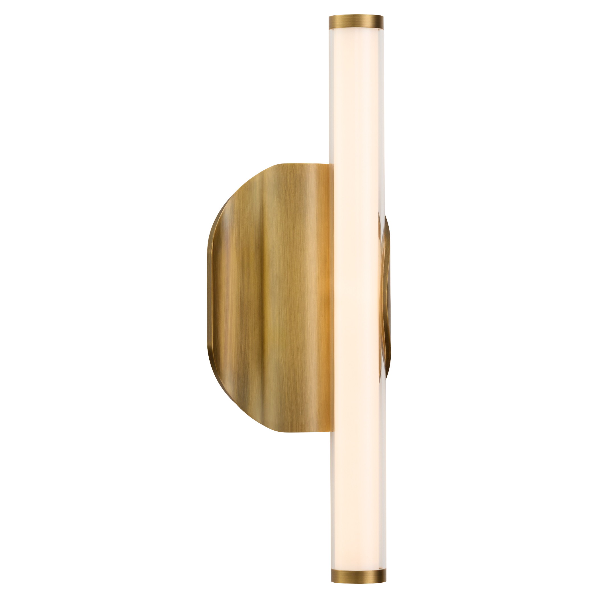 Ola features a wavy backplate and offset 5CCT LED cylinder with soft acrylic diffusion. Available in brushed brass or matte black, it adds bold, modern style to any space.