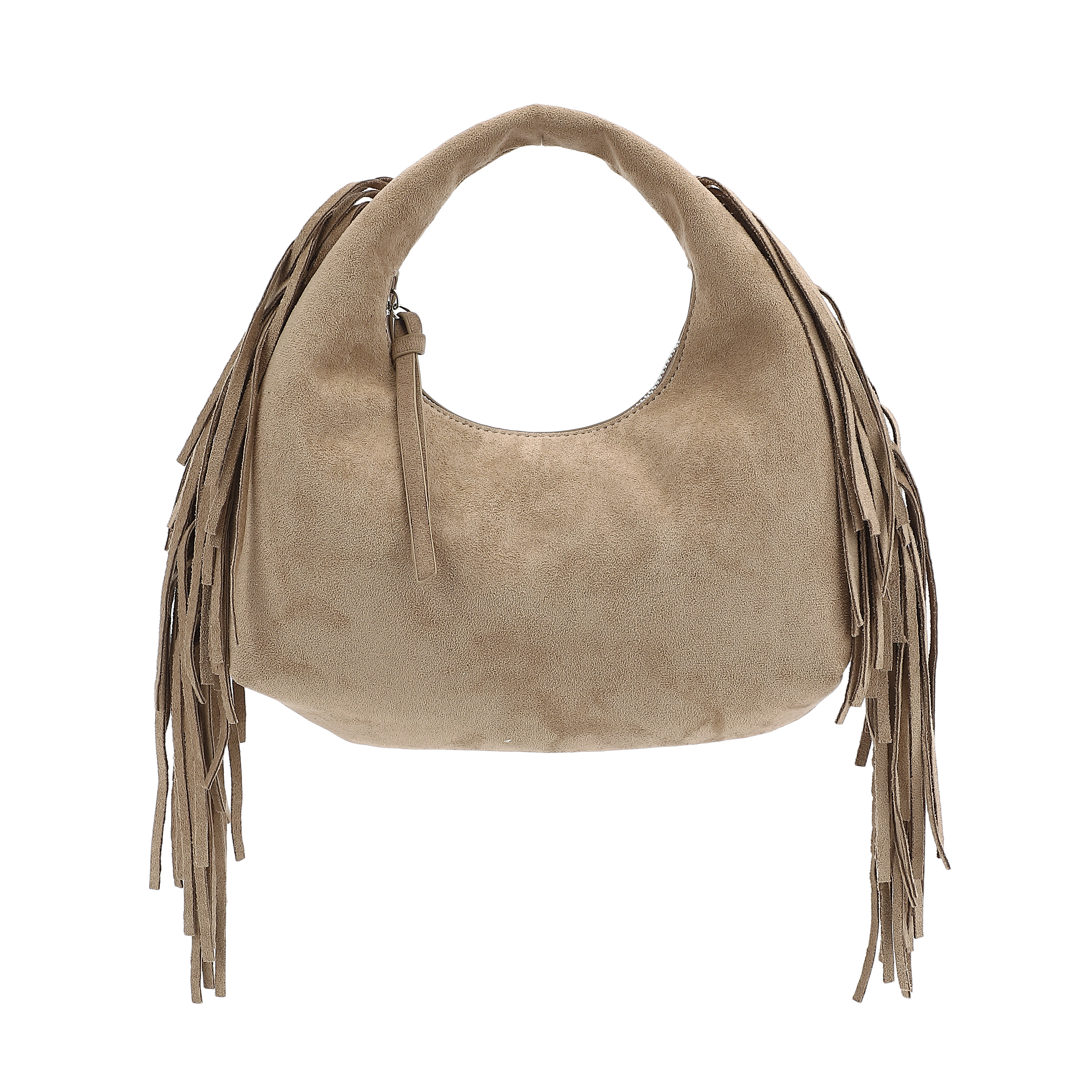 Natural Faux Suede Fringe Bag