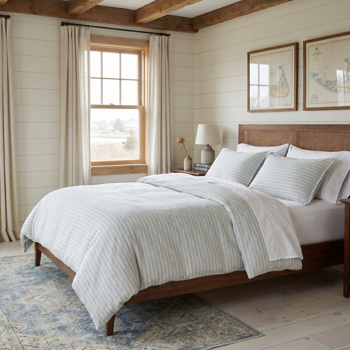 100% slub linen in a relaxed stripe. Soft, breathable, and lived-in from the first night, with the natural drape and honest texture only real linen delivers. Better with every wash.