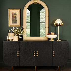 Worlds Away incorporates rich textiles, colored lacquer, lucite, grass cloth, and more to put a modern twist on seamless décor style.