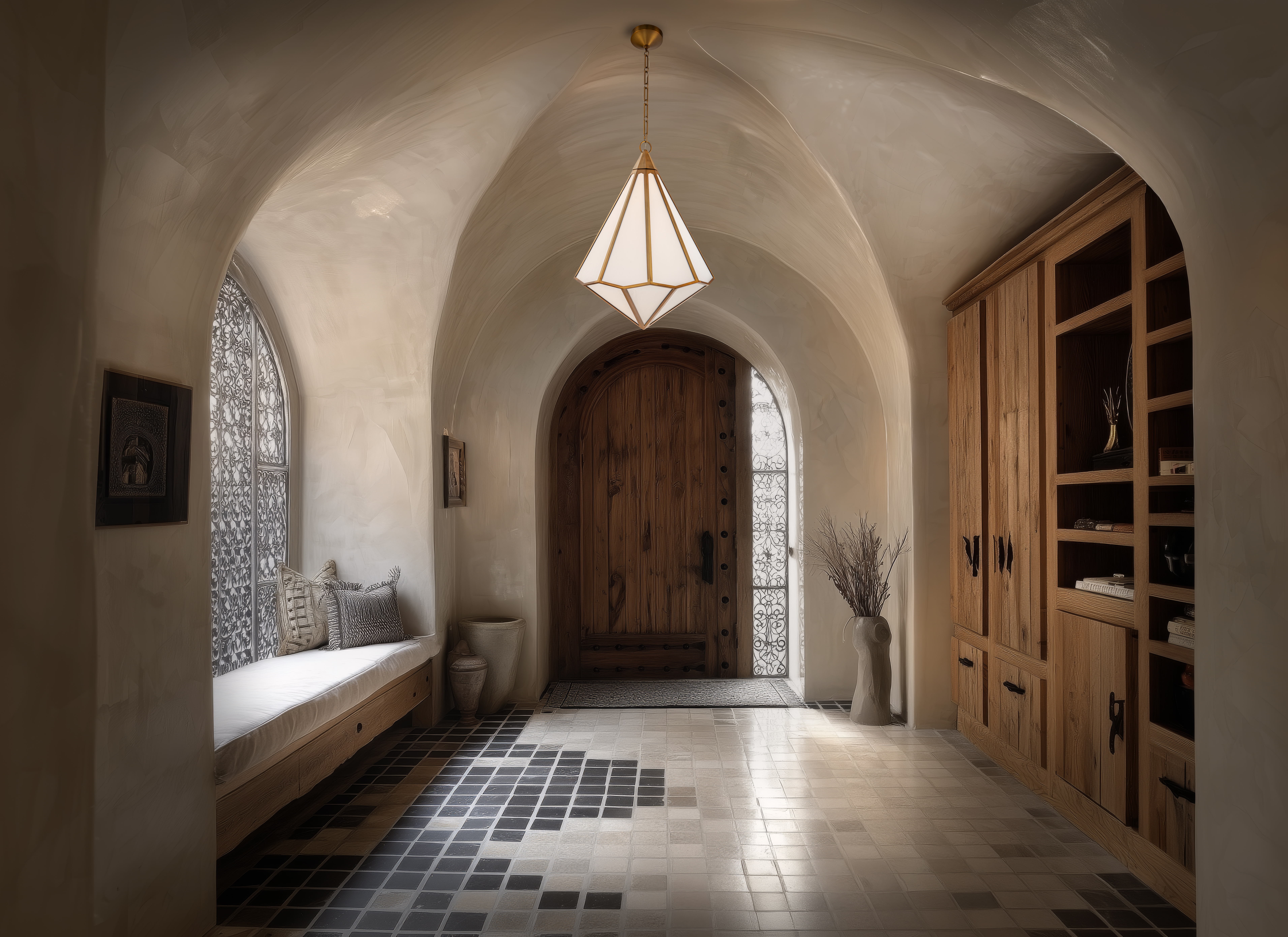Dominoe blends geometric elegance with timeless sophistication. Its faceted silhouette and softly diffused illumination create a striking focal point, bringing warmth and architectural character.