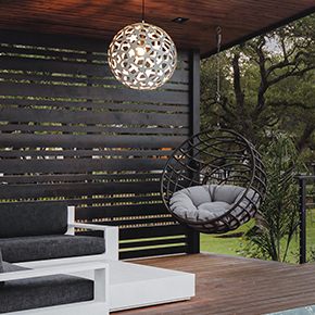 Outdoor Coral brings the iconic geometric form outdoors with a durable, weather-resistant materials. WET-Rated and made to withstand the elements. For patios and covered entries.