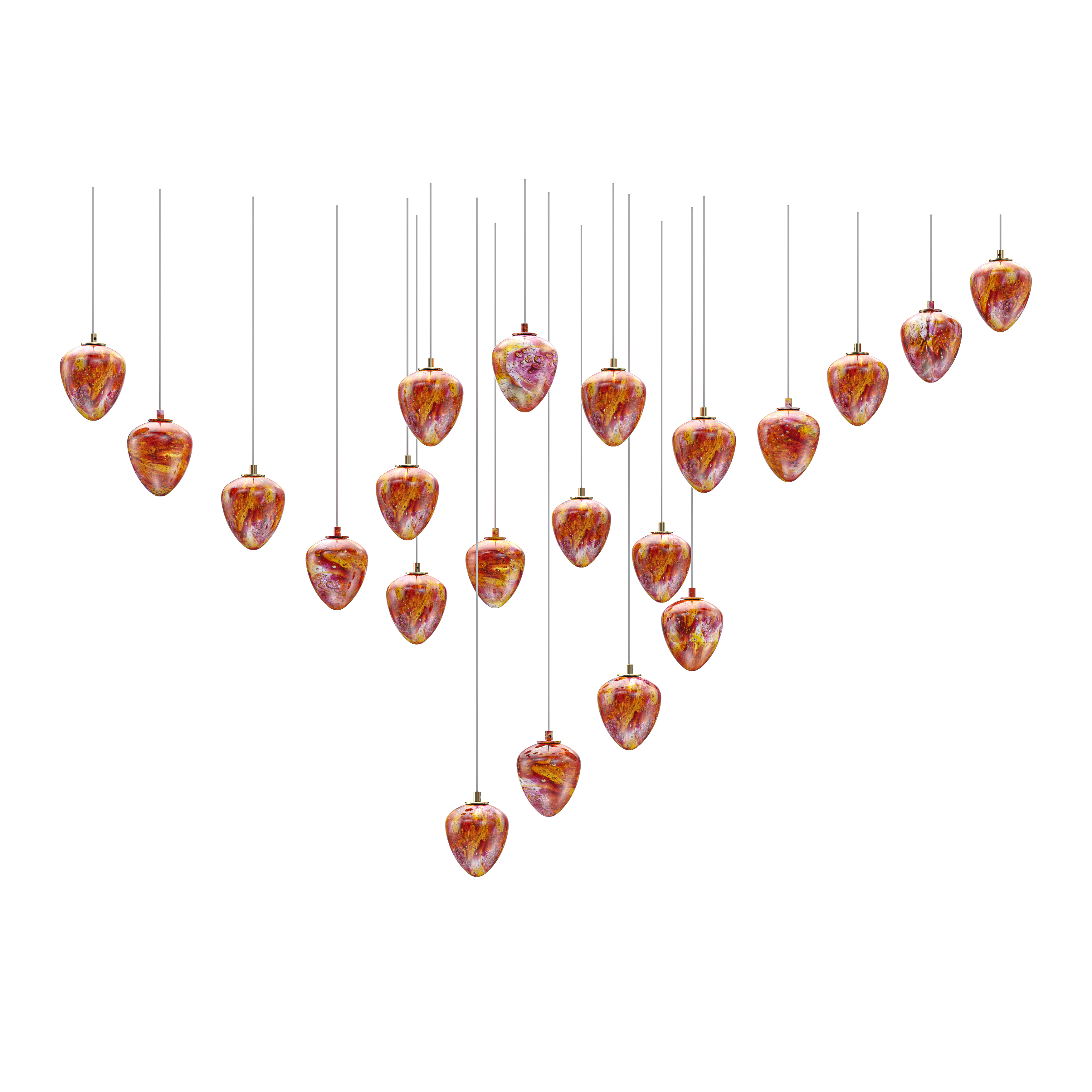 AMULET 10  Color: crystal + amber  + gold ruby extra  Length: 1860 mm (73,23 in)  Width: 600 mm (23,62 in)  Height: 1230 mm (48,43 in)  Weight: 29 kg  Light source: 11 x G9