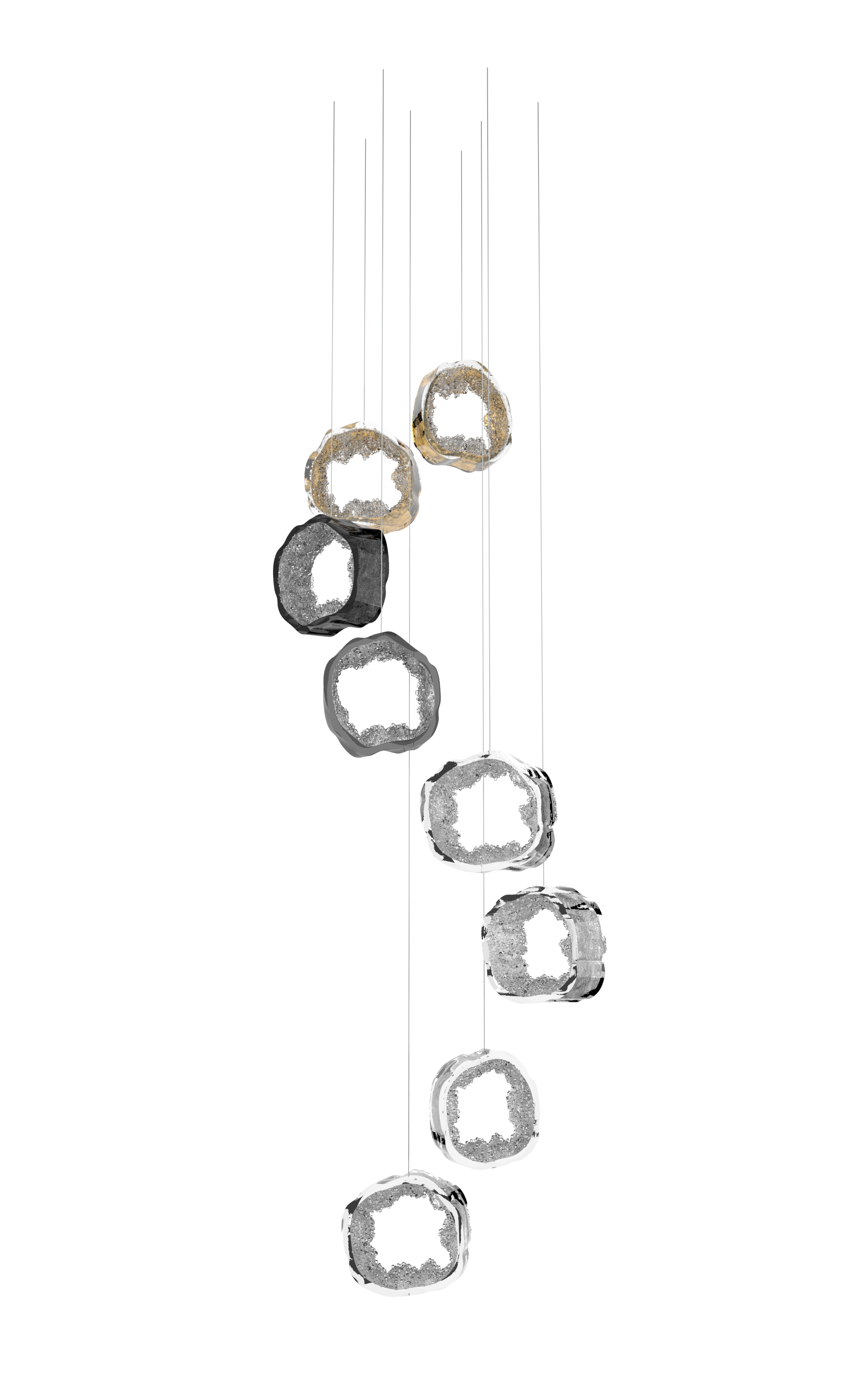 Colour: crystal + neutral grey/crystal + whiskey/crystal Diameter: 400 mm (15,75 in) Height: 1150 mm (45,28 in) Weight: 7 kg Light source: 3 x GU10