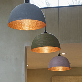 Horizon is an artisan-made pendant crafted from solid copper using traditional hand-beaten techniques. Available in classic metal finishes or soft pastel tones, offering texture and warmth.