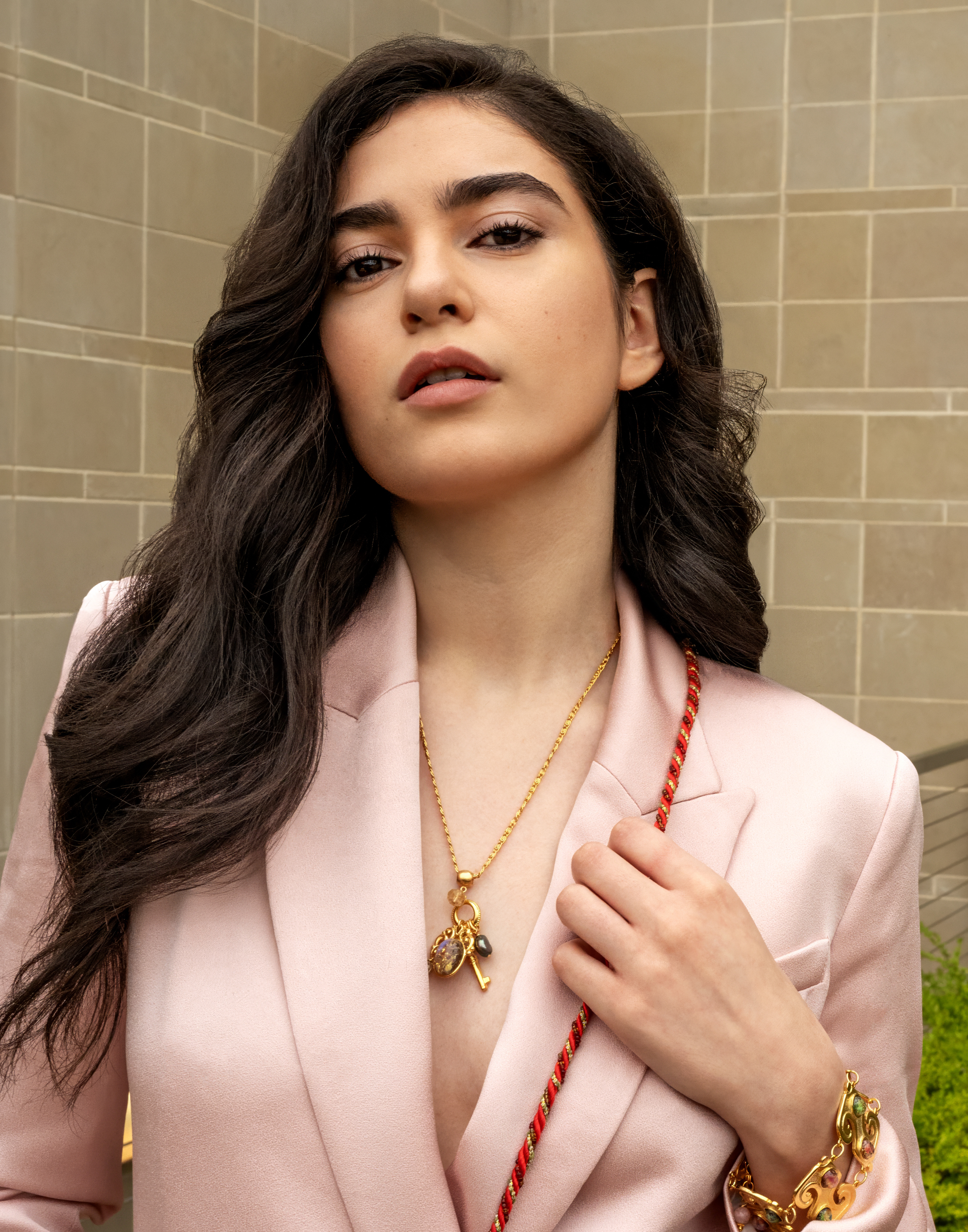 The Charms on Chain Pendant necklace features Smokey Topaz, German Glass Opal, Citrine stones, along with a 24 karat Gold plate key charm.