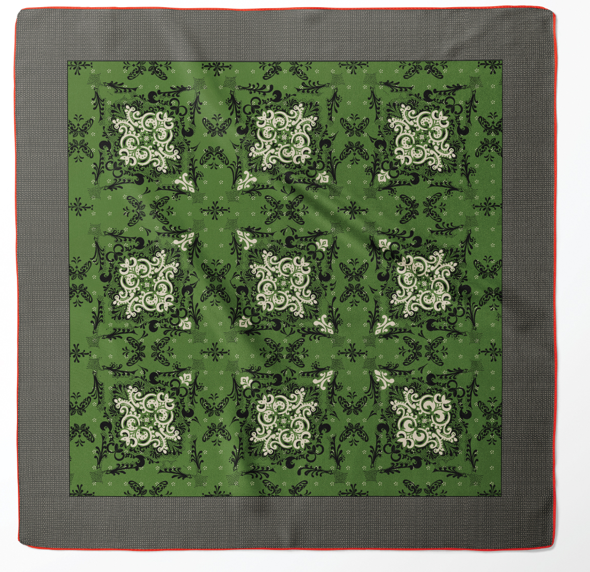 36" silk twill scarf with hand rolled edges in basil