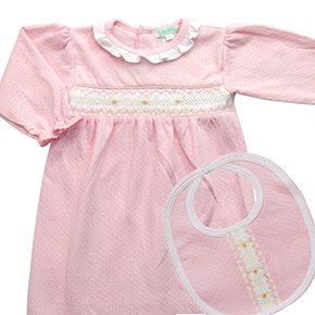 Baby Girl pima cotton jacquard daygown and bib to match