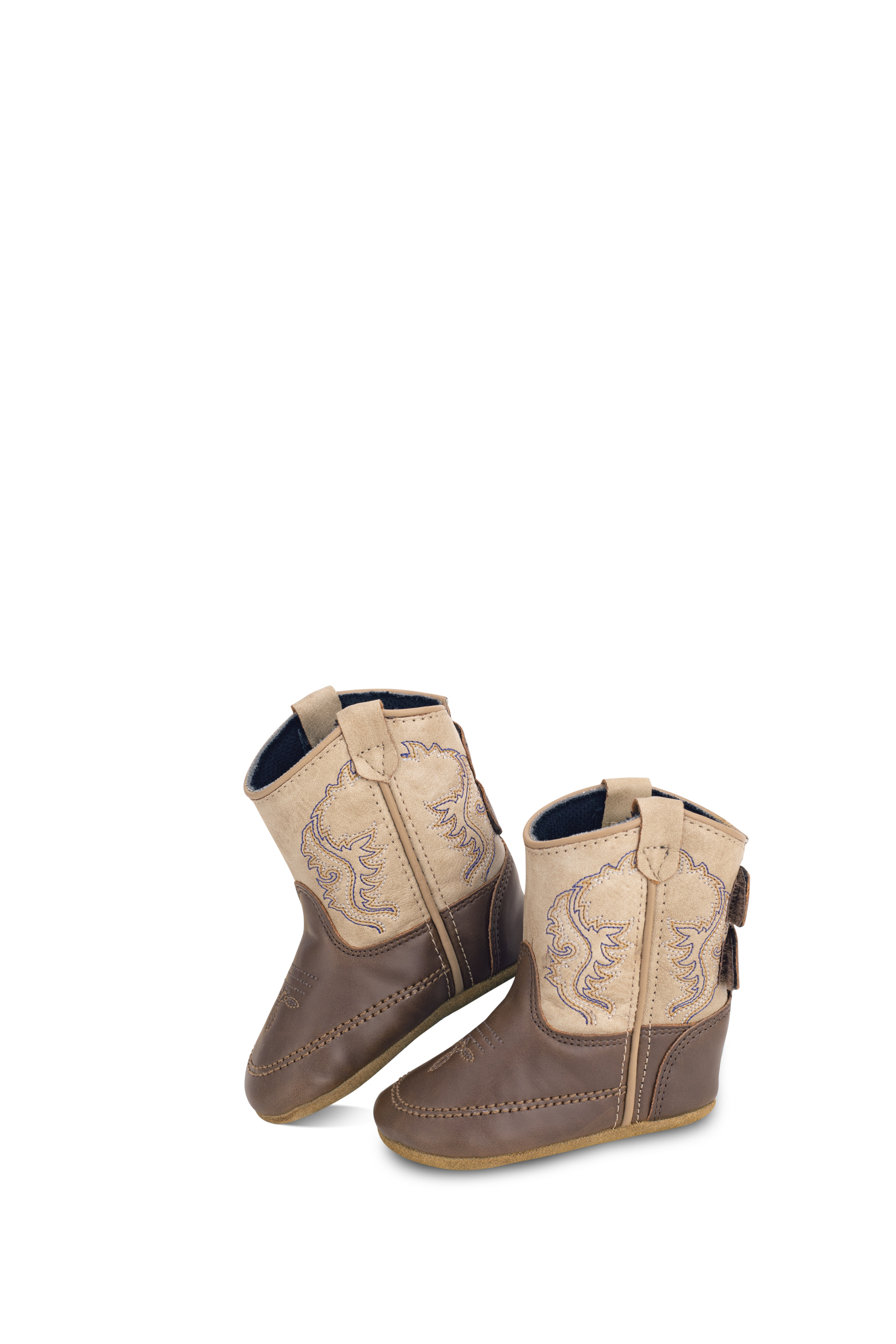 All over manmade material, 3 – row fancy stitch, Natural rubber sole for grip walk, Soft comfort lining, Velcro closure. (Poppets