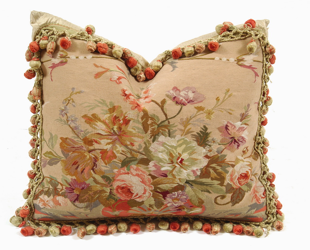 100% wood handwoven Aubusson pillow filled with down/feather insert.