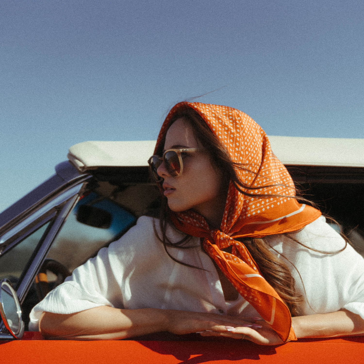 36" crepe de chine scarf in deep Tigerlilly orange