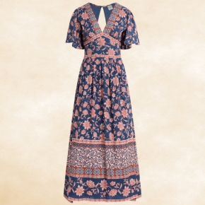 A breezy maxi dress in a vintage-inspired floral print, finished with a contrast border and an easy, flowy silhouette.